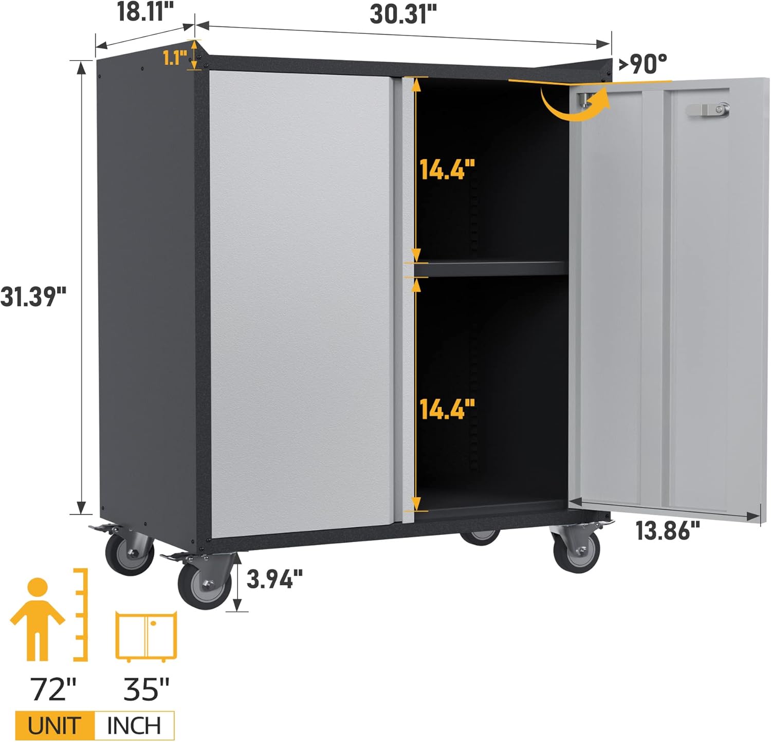 SUXXAN Convenient Durable Mobile Garage Chest Great for Tools and Supplies, Metal Garage Storage Cabinet with 2 Doors Adjustable Shelves Lockable File Cabinet,Tool Cabinets for Home,Office… : Everything Else