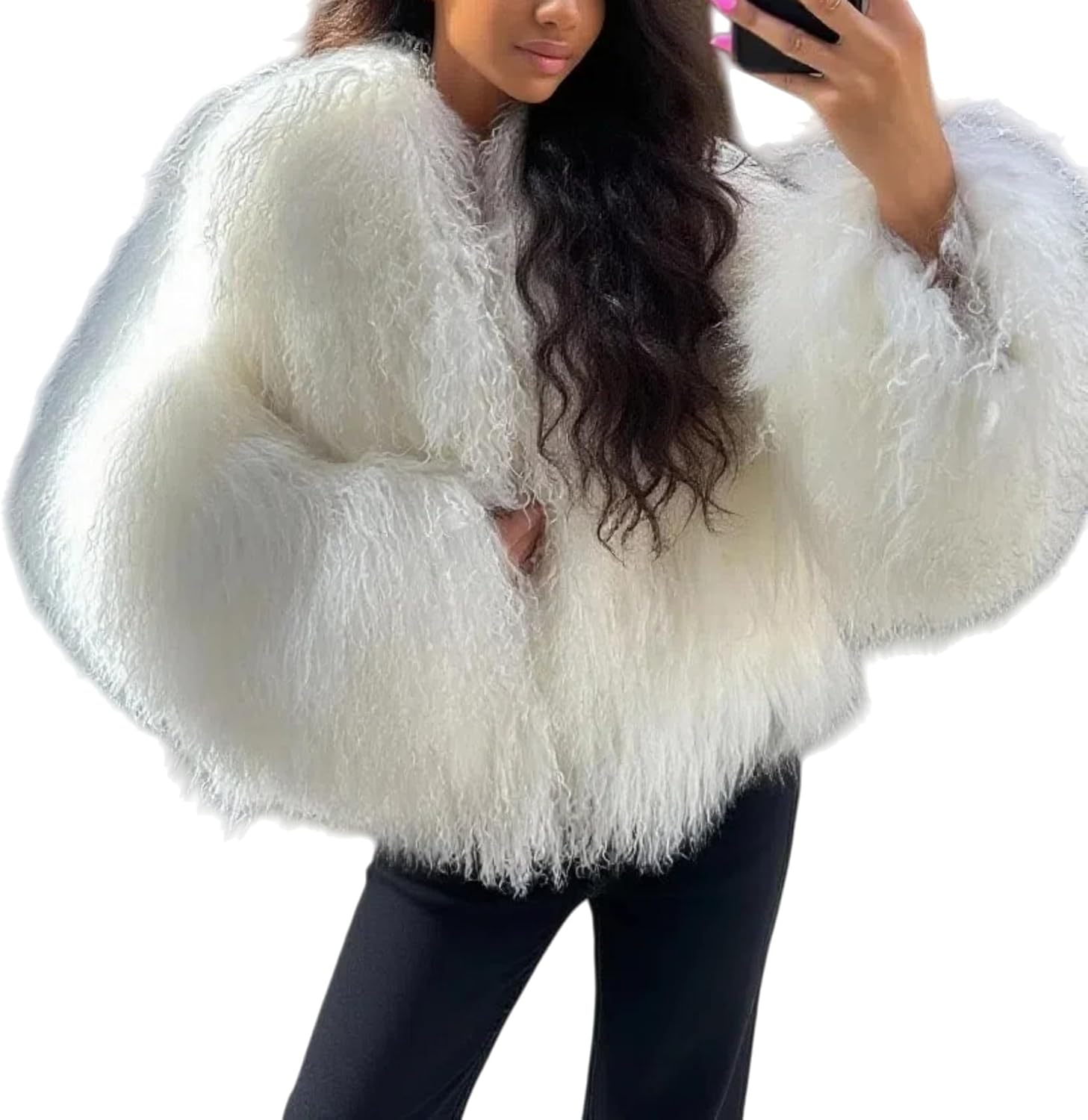 Women's Fluffy Faux Fur Cropped Jackets Coats Outwear,Shaggy Short Parka Overcoat