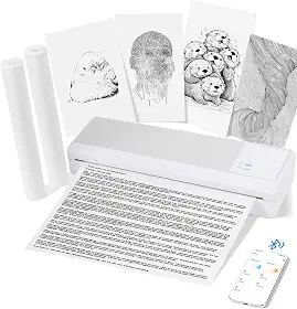 Impressora térmica portátil, impressora móvel Bluetooth sem tinta para telefone e laptop, impressora de viagem compacta sem fio para documentos e recibos A4, com bateria de 2000 mAh (2 rolos de papel
