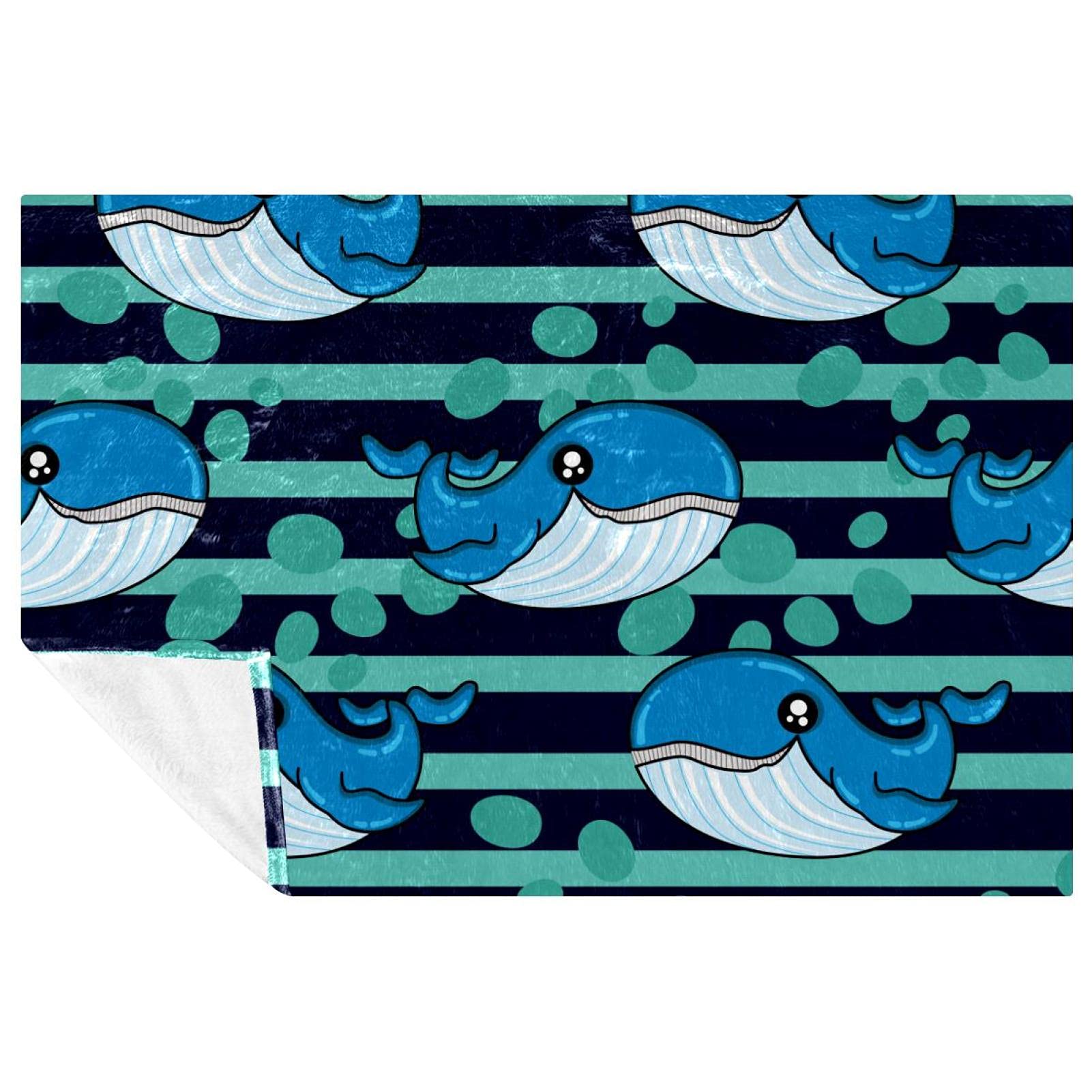 Couverture douce haut de gamme motif baleine en maille isolante et chaude 150x100