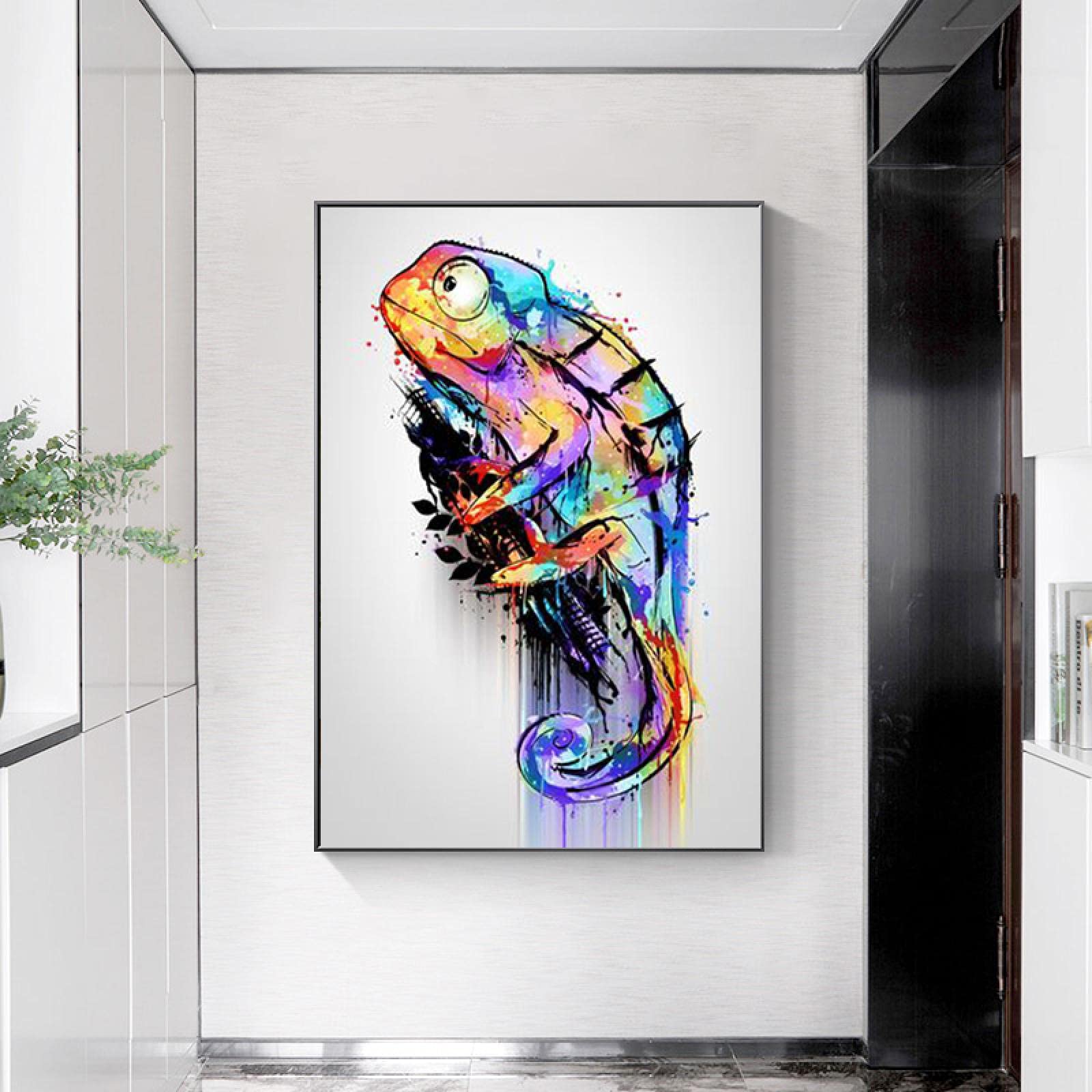 Amazon.co.jp: カラフルなカメレオンキャンバス絵画油絵抽象動物