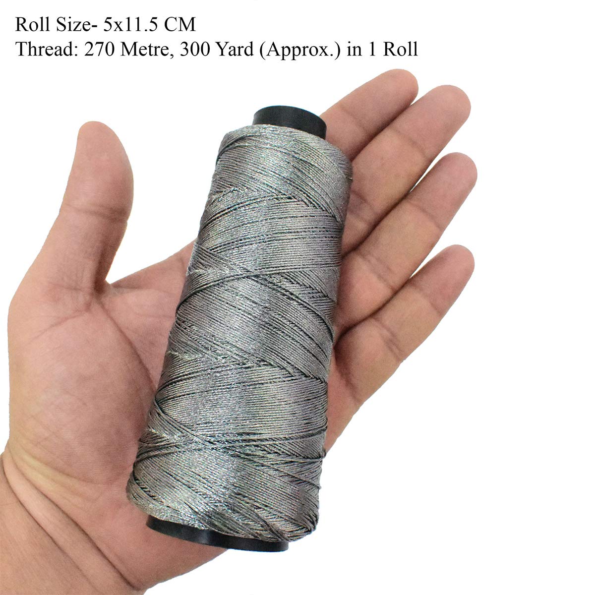 Embroiderymaterial 0.5 MM Thick Metallic Zari threads for Jewellery Making, Bracelet Making, Zari thread for Aari Work, Embroidery work, Dori/Rope/Dhaga, Safe to use in Machine (274 Meters/Grey Color) 1
