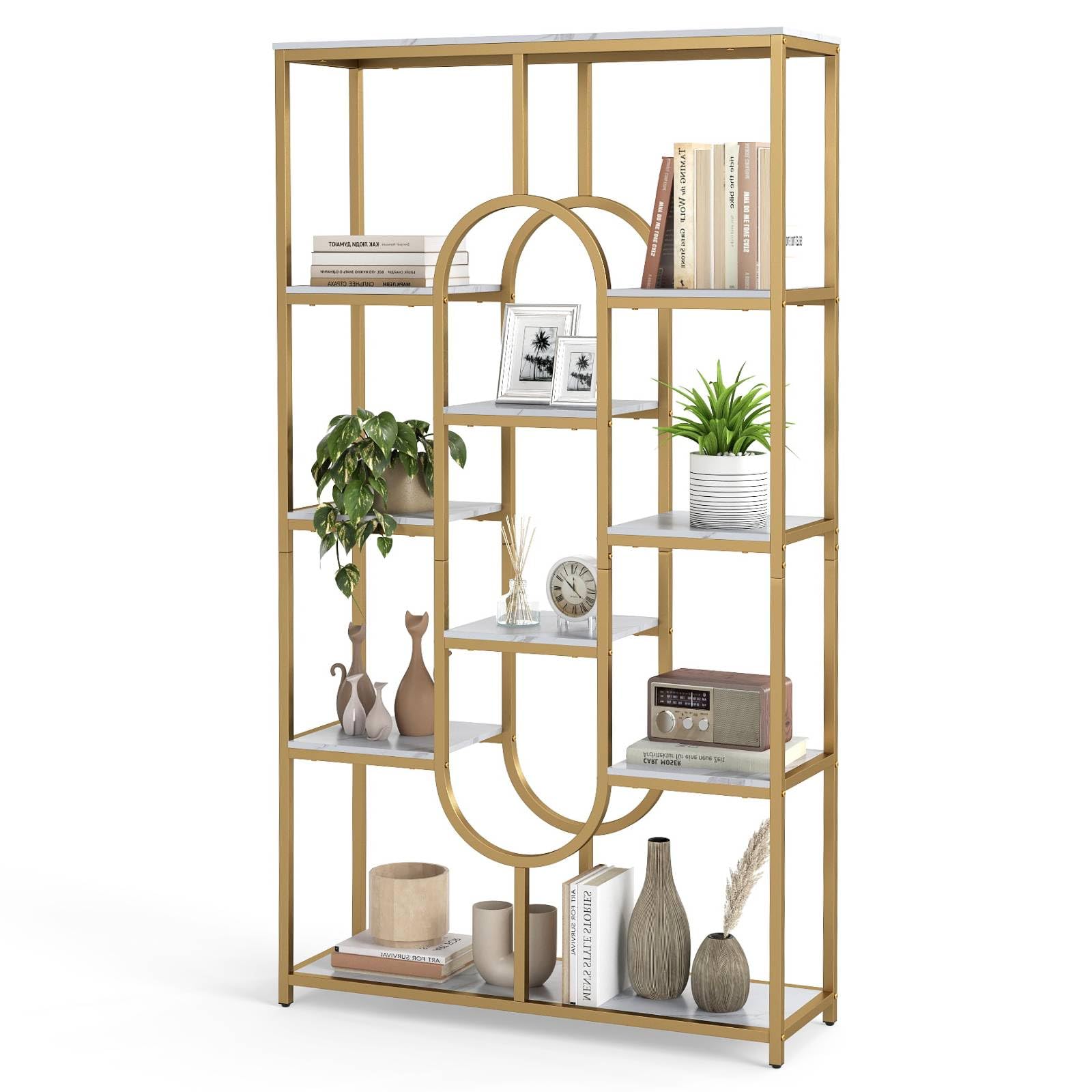 SFAREST Libreria a 10 ripiani, autoportante, alta scaffale, con robusta struttura in metallo e ripiani aperti, libreria industriale Etagere per soggiorno, casa e ufficio