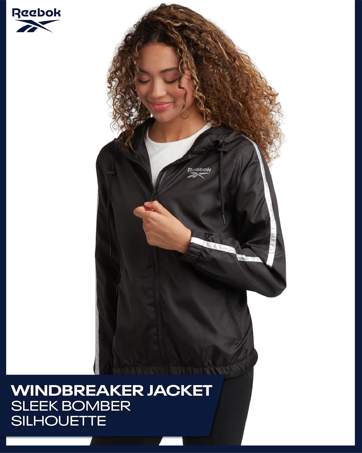 Reebok Womens Windbreaker Jacket - Lightweight Water and Wind Resistant Outdoor Hooded Rain Coat for Running (Sizes: S-XL) - Image 3