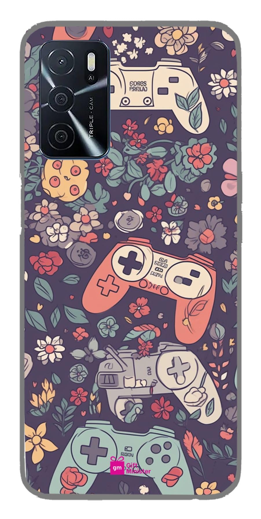 Gift Minister Silicone Designer Cover for Oppo A16 Blacknone - Colorful Pattern Game Controller Flowers Chanimeg Sketches Animation Stills Oshare Kei Pontormo Ferrania Anti-Slip Protective 1Pcs 1696I