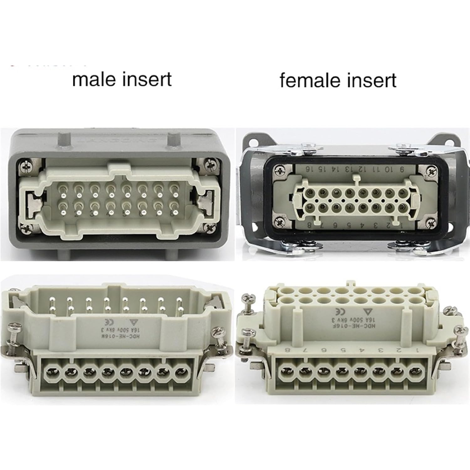 H16B - HE 016-3 16 Core Heavy Connectors High Double Measure Two Buckle A500v Screw Connection 1Pcs(Lateral line)