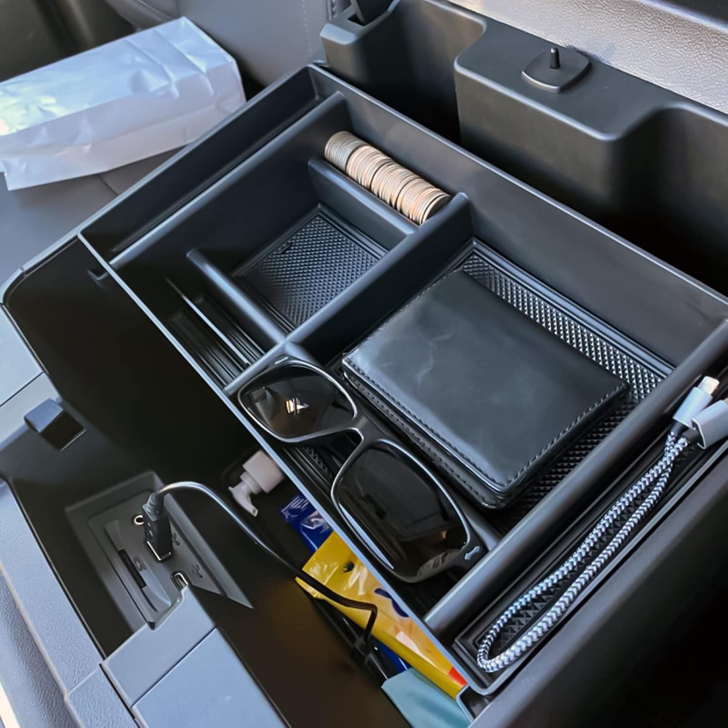 TACOBRO Center Console Organizer Tray Compatible with 2019-2022 Chevy Silverado 1500 / GMC Sierra 1500 and 2020-2023 Silverado/Sierra 2500/3500HD Accessories - Full Console w/Bucket Seats ONLY, Black