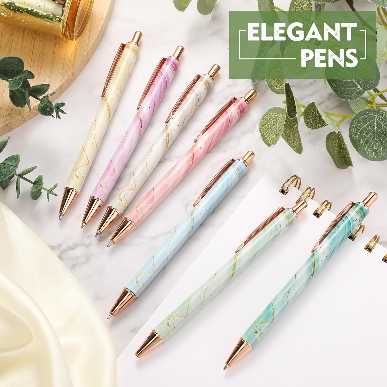 Sherr 7 Pcs Fancy Pens Sparkle Glitter for Women with10 Refills, Marble image 2