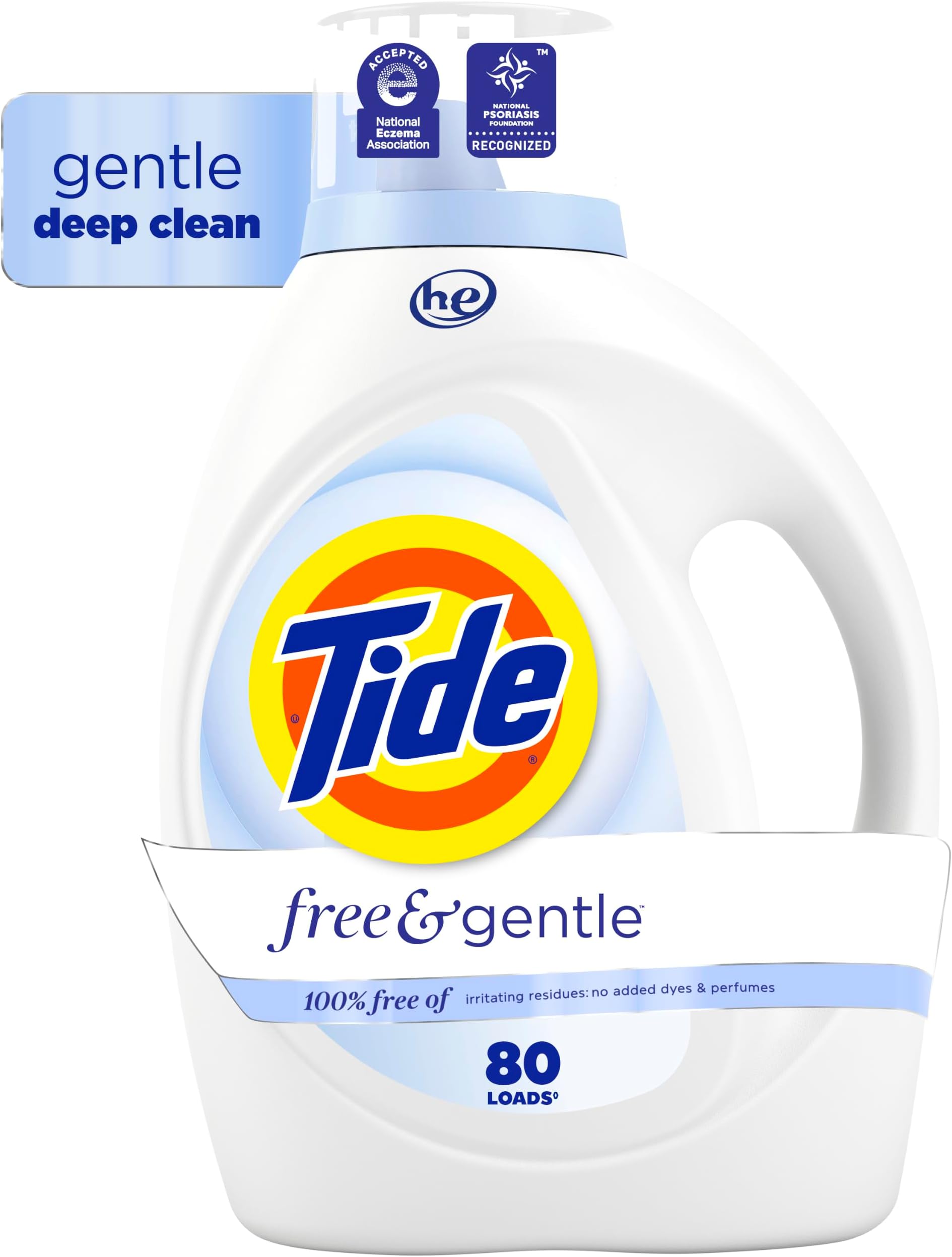 Free & Gentle Liquid Laundry Detergent, 80 Loads, 105 fl oz, Tide Laundry Detergent, Clean Laundry Detergent