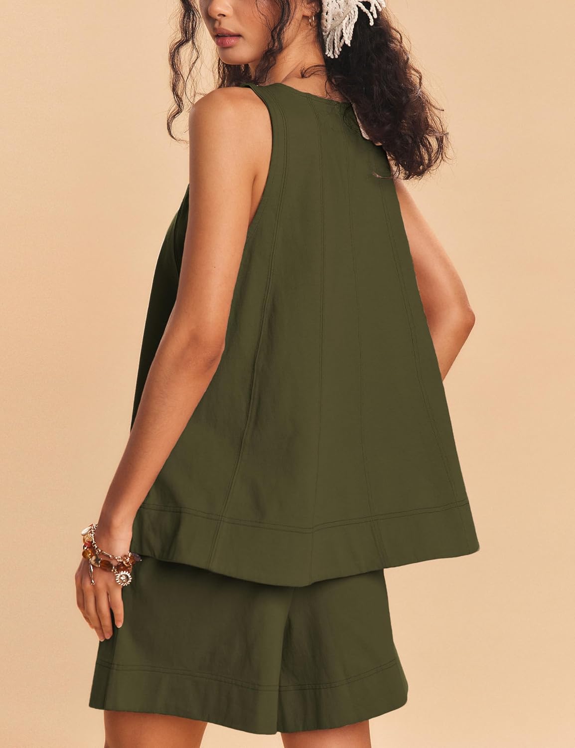 Womens 2 Piece Lounge Set Casual Summer Outfits Sleeveless Tank Top and Elastic Waist Shorts with Pockets image 2
