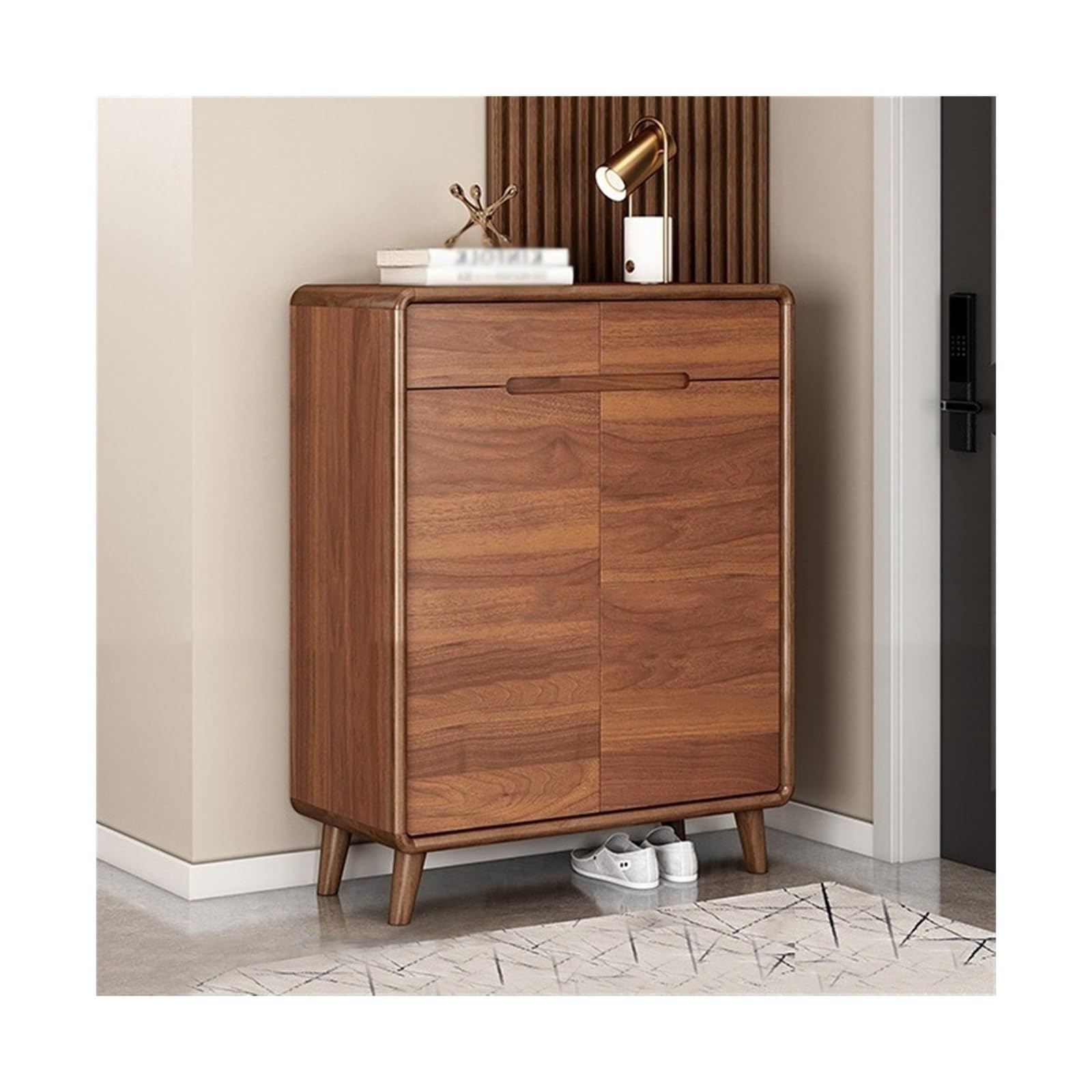 Aioneer Shoe For Entryway Shoe Storage Cabinet With Door And Drawer, Sturdy Entryway Shoe Cabinet With Solid Wood Frame, Standing Shoe Zapatero For Entrance,Walnut Color 80X37.8X