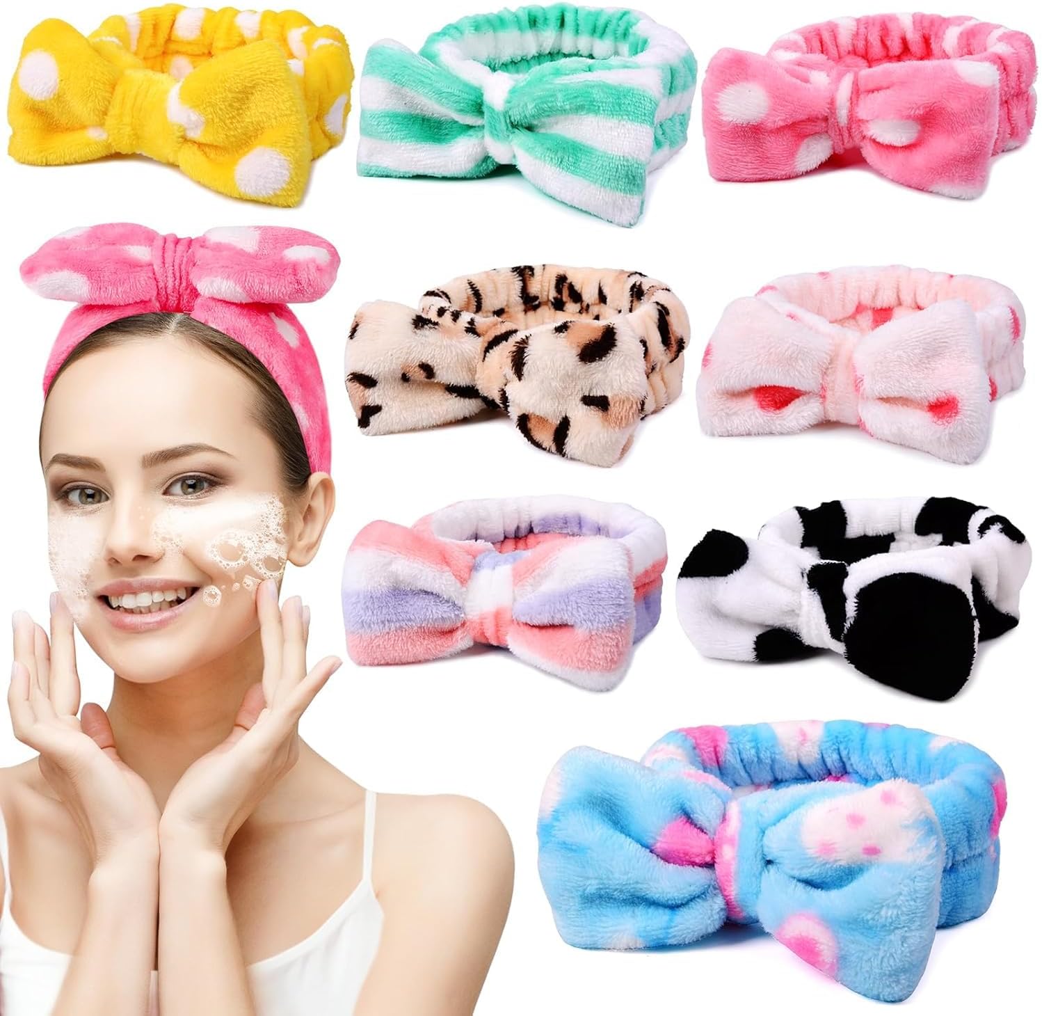 8 Pcs Spa Headbands for Women Facial Makeup Headband Stocking Stuffers For Women Teen Coral Fleece Easter Basket Stuffers Goodie Bags Gift Baskets Easter Gifts Hair Band Party Favors Mothers Day Gift