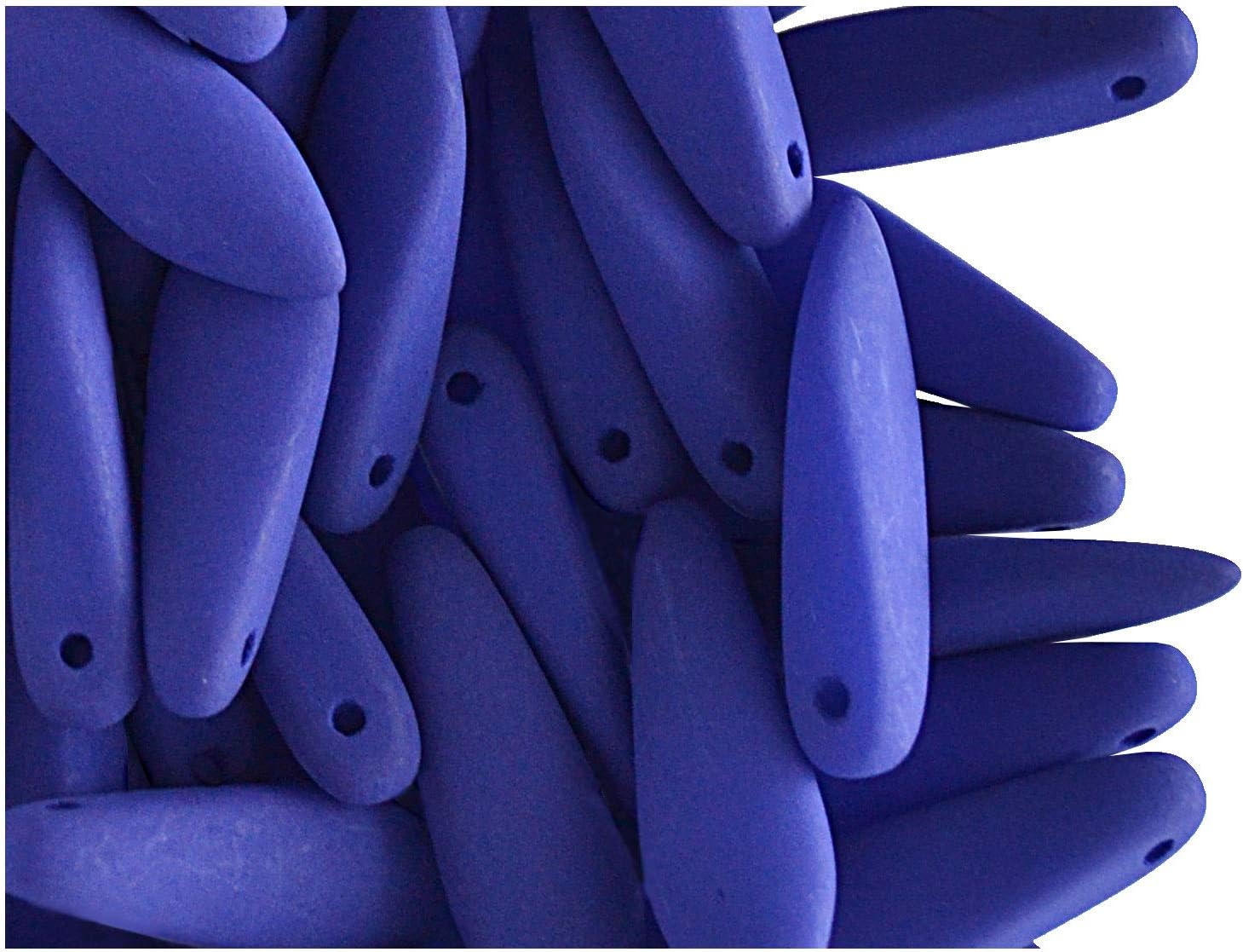 Czech Glass Dagger Beads Estrela NEON (UV Active) 15x5mm Dark Blue - 30 Pieces