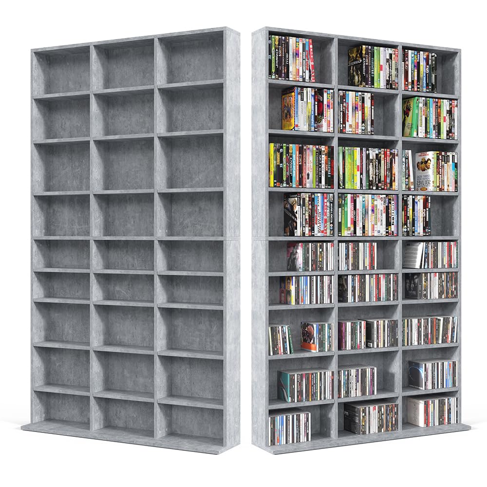 Vicco Cd-Regal Jukebox, Beton, 102 x 178 cm, zur stehenden und wandmontierbaren Medienaufbewahrung