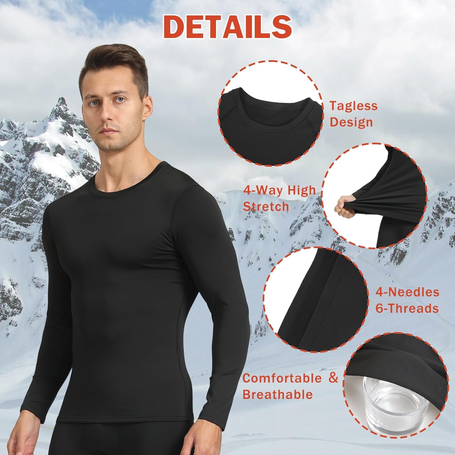HYCOPROT Men's Thermal Compression Shirts Fleece Lined Long Sleeve Base Layer Sports Undershirt Winter Athletic Workout Top