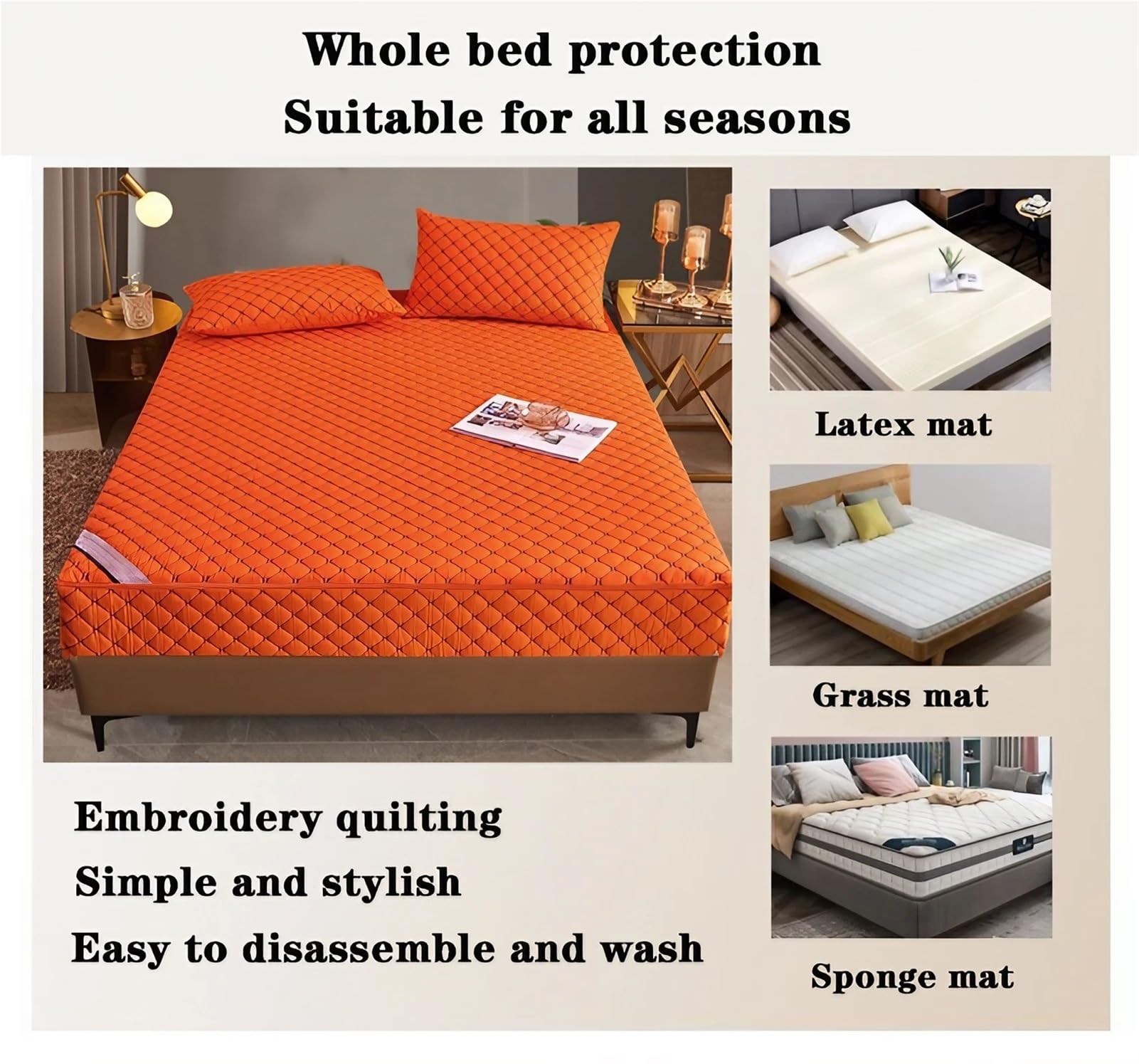 Protector de colchón acolchado, lavable, hipoalergénico, antiácaros, para cama de matrimonio o queen, funda extraíble, color rosa, 150 x 200 x 15 cm, máxima protección de ropa de cama