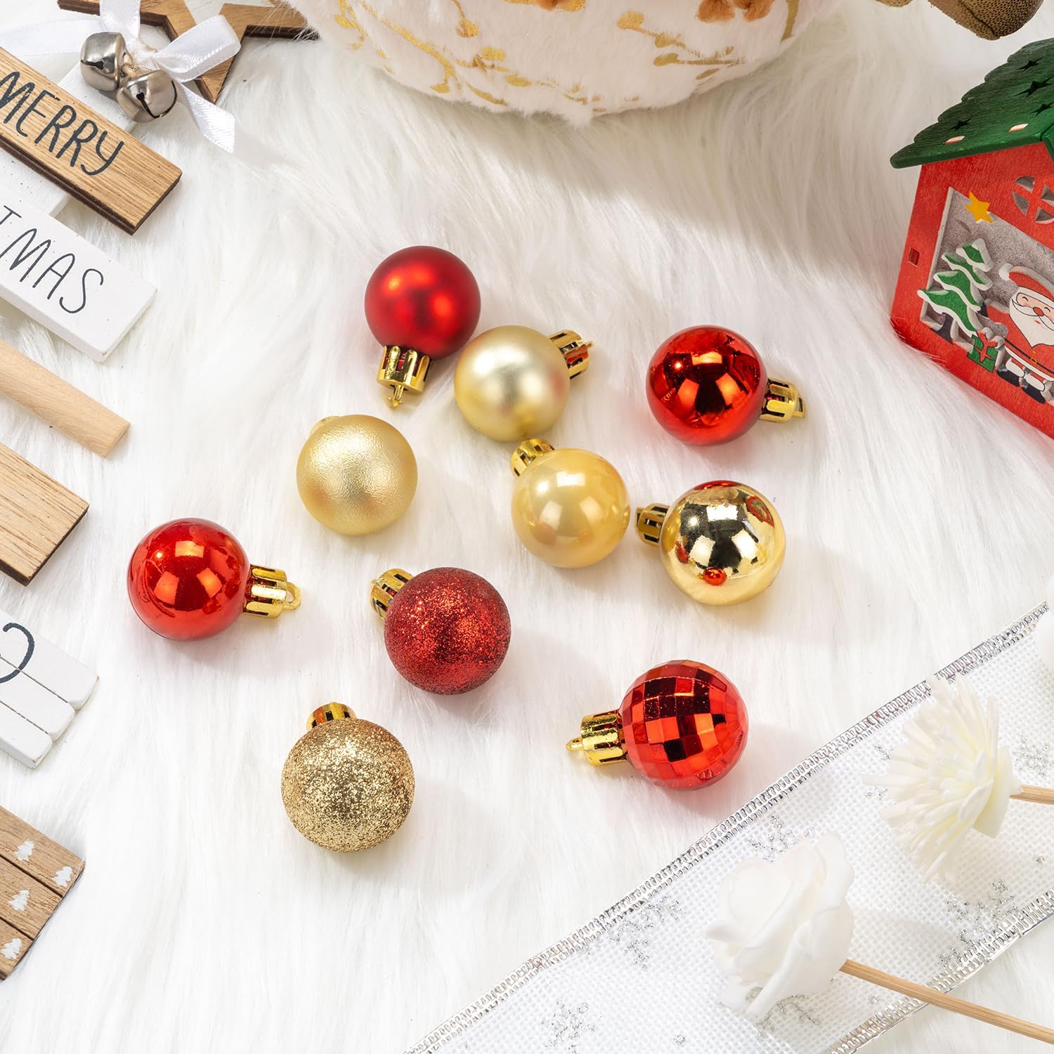 100 Pcs Mini Christmas Ball Ornaments Set, 1.18'' Red and Gold Small Shatterproof Xmas Tree Ornament Hanging Ball Bulk Decorations for Holiday Party Winter Décor - Image 4