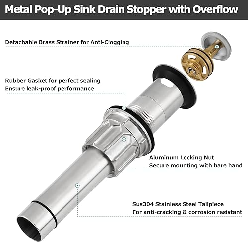 Miniatura 9 de PARLOS Drenaje de lavabo de baño sin desbordamiento, desagüe desplegable de metal para fregadero de recipiente, negro mate, 2108604