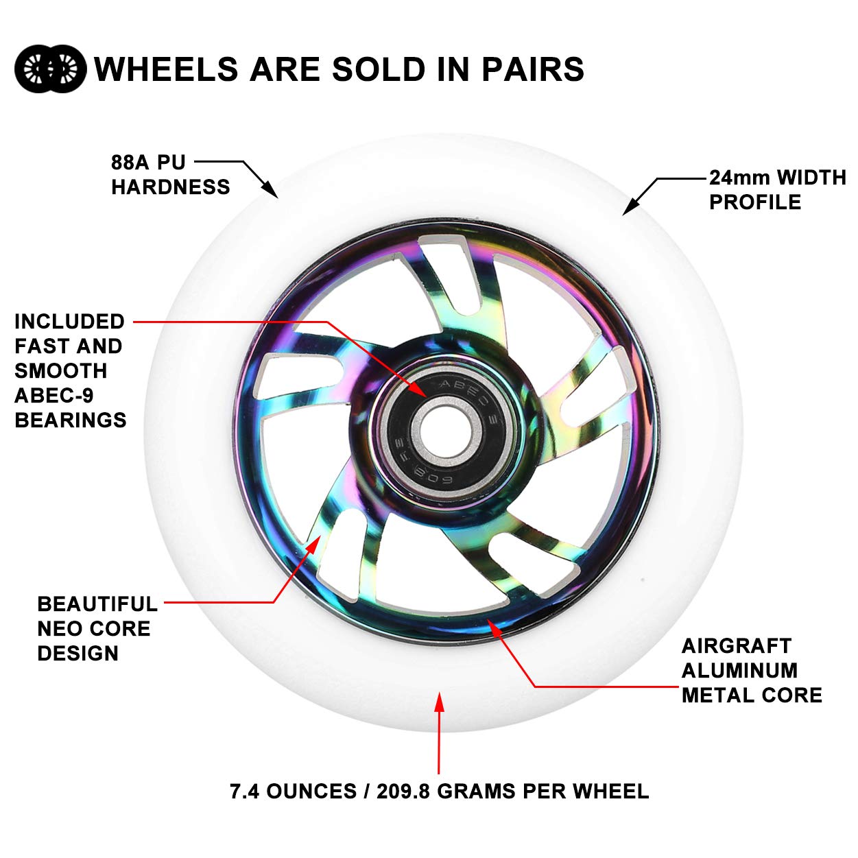 100mm Scooter Wheels Pro Scooter Wheels 100mm PairB075624PVB