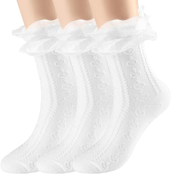 Women Lace Ankle Socks, Ruffle Frilly Princess Lolita Socks for Ladies