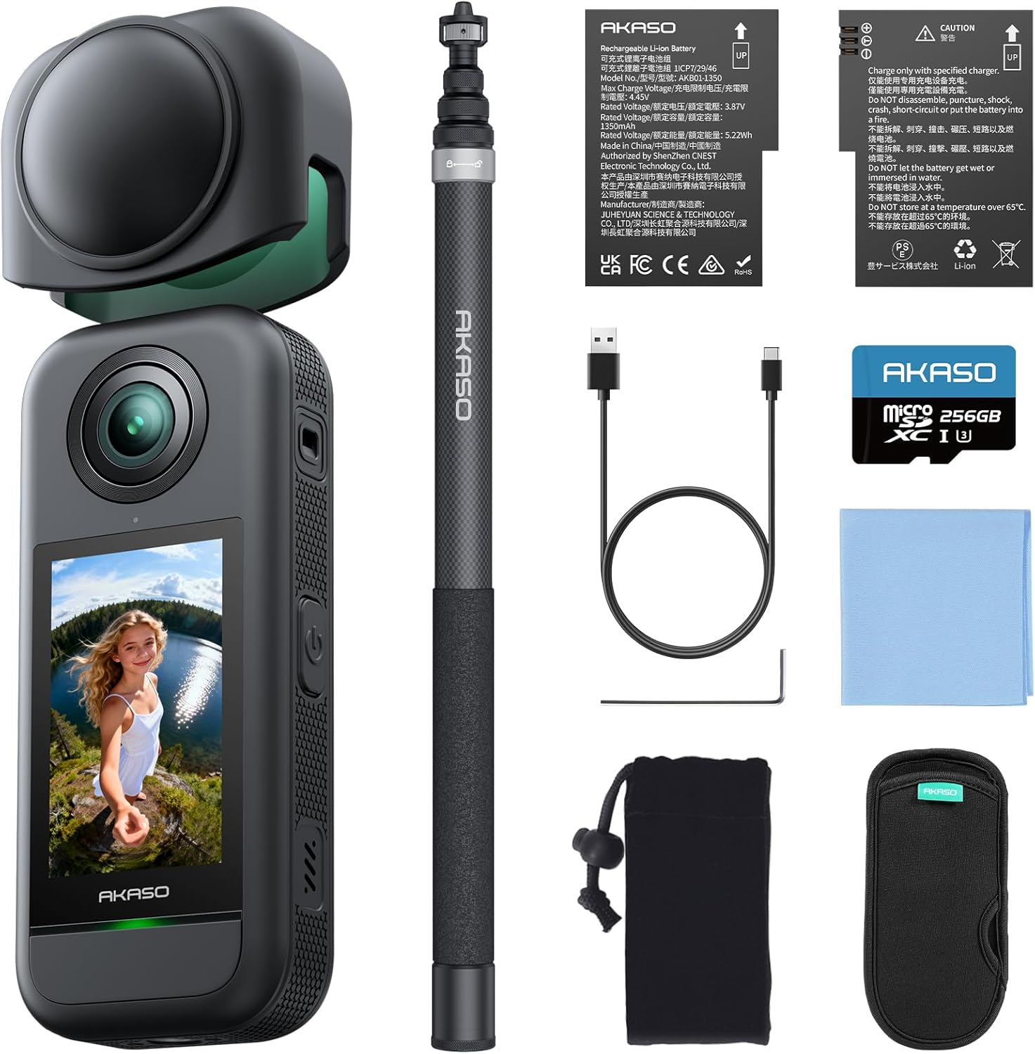 AKASO 360 Action Camera Drone View Combo - 5.7K 360 Video with 1/2" 48MP Sensors, 72MP 360 Photo, 360-SuperSmooth, Invisible Selfie Stick, 360° Horizon Lock, AI Tracking with 256GB MicroSD Card