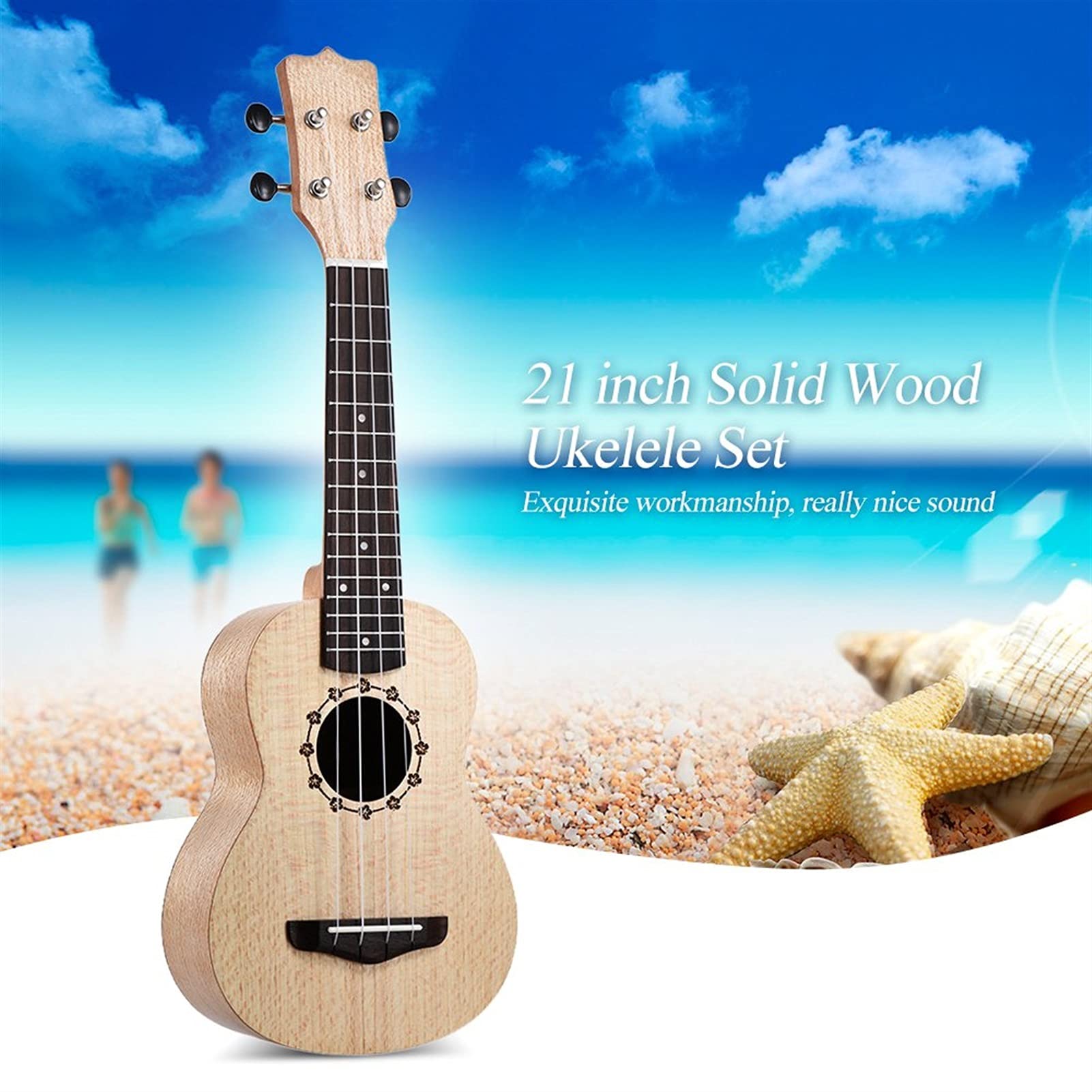 Ukulele Soprano Ukulele da 21 Pollici Ukelele Platanus Body Body Body Berco in Palissandro 4 Corde Chitarra Ukulele Set con Parti di Chitarra Extra Concerto Ukulele