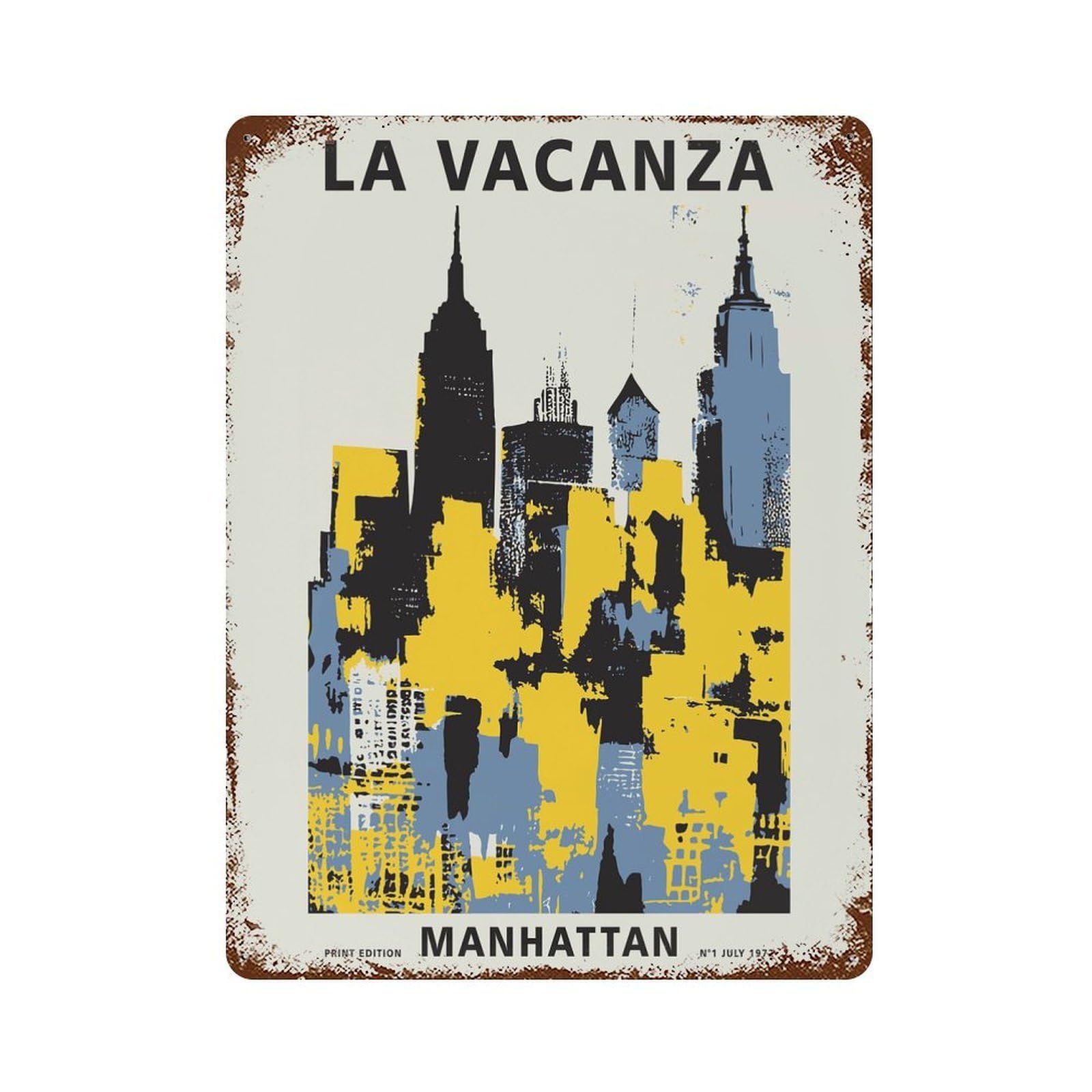 Manhattan Retro Poster Retro Metal Sign 15.7"x11.8", Shabby Chic Decor for Bistro, Counter And Cafe Decor