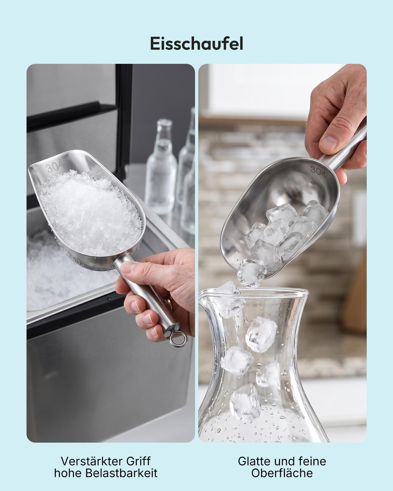 EUHOMY Eisschaufel aus Edelstahl 304, Silber | Lebensmittelecht, Spülmaschinenfest, Handliches Format, Kompatibel mit Eismaschinen, Ideal für Küche, Bar, Partys, Camping