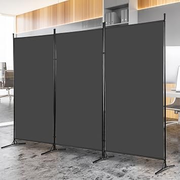 3-Panel Room Divider Folding Privacy Screens with Metal Frame, 6 Ft Tall Portable Freestanding Fabric Partition Room Dividers Separators Screen Indoor Double Hinged Divider Wall for Home Office, Grey