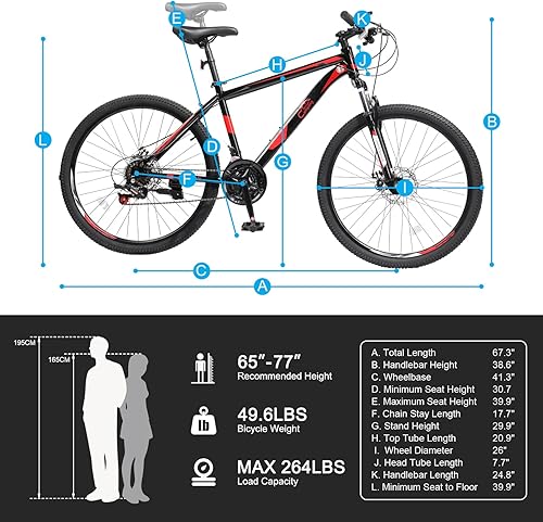 Vista 42 de Ktaxon Bicicleta de montaña de 24/26/27.5 pulgadas para hombres y mujeres con bicicletas para adultos de 21 velocidades, freno de disco doble