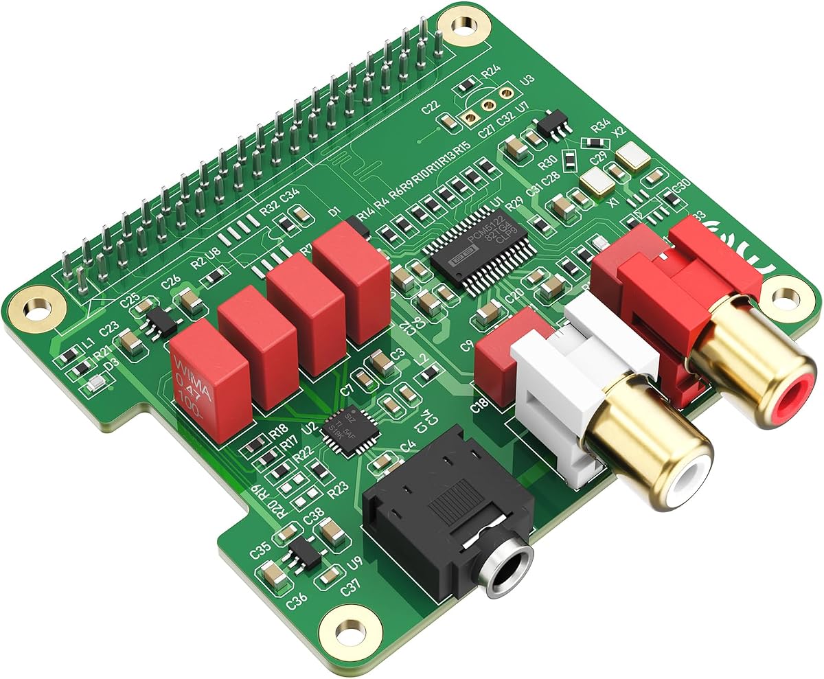 HiFi DAC HAT for Raspberry Pi 5/4/3B+/Zero | PCM5122 384kHz/32bit DAC Audio Card Expansion Board | Dual Oscillators & DOP | RCA/3.5mm Output, 112dB SNR