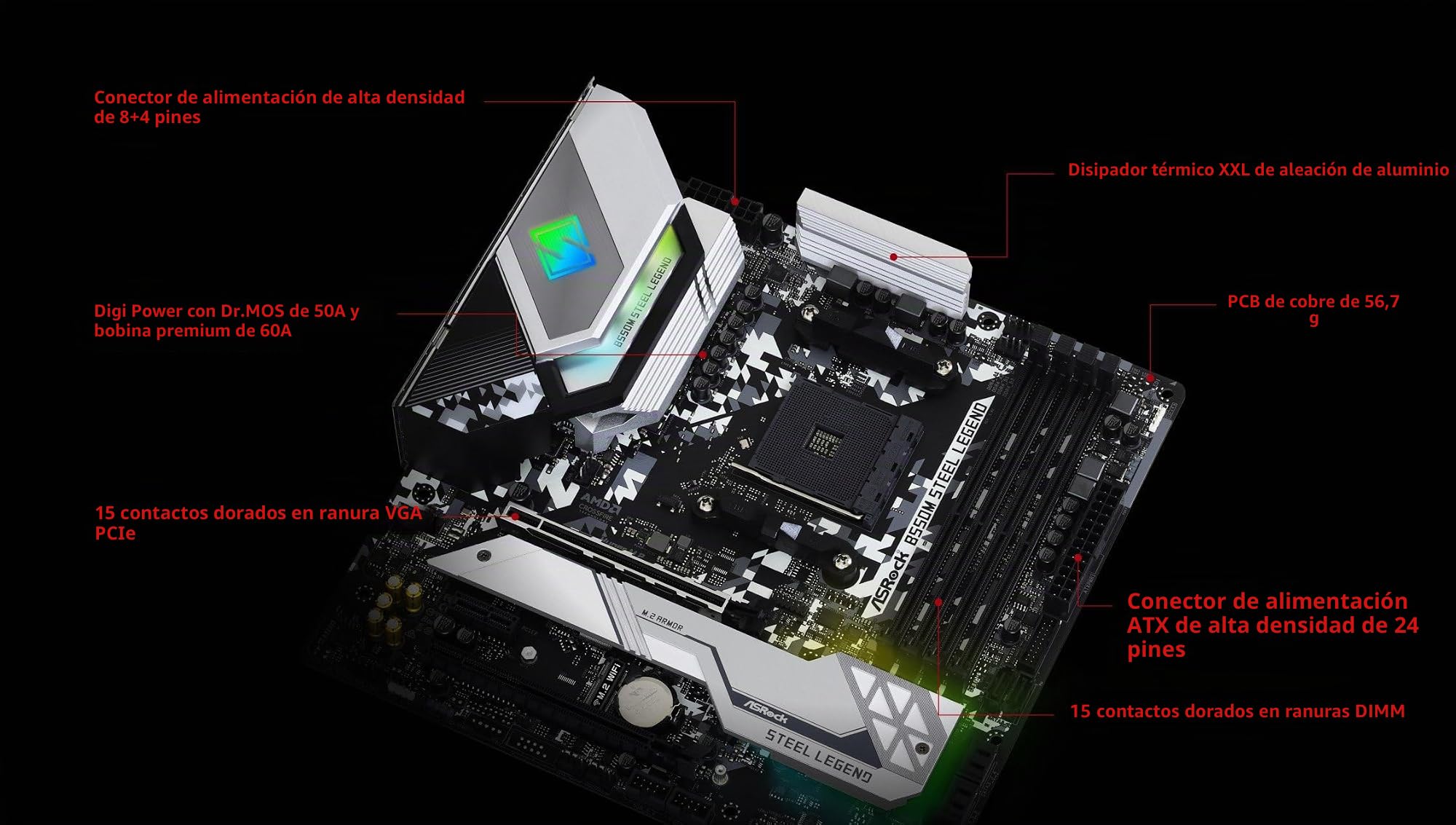 Asrock B550M Steel Legend Placa Base, soporta 3ra generación AMD4 Ryzen, PCIe 4.2