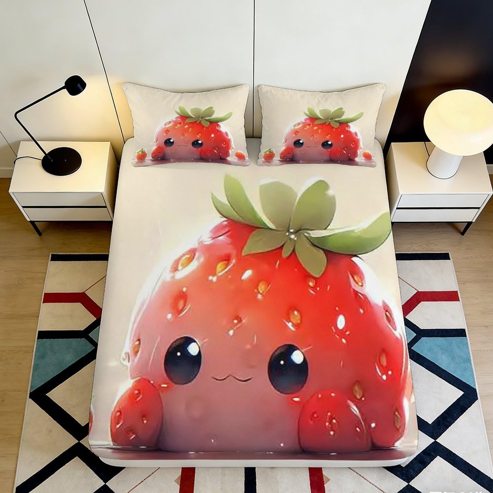 Pnayamiorkfel Style-10 3D Printed Cute Strawberry Fitted Sheet Microfiber Soft Cartoon Fruit Mattress Cover For Bedroom Dorm Room Decor Washable 90X200x25cm