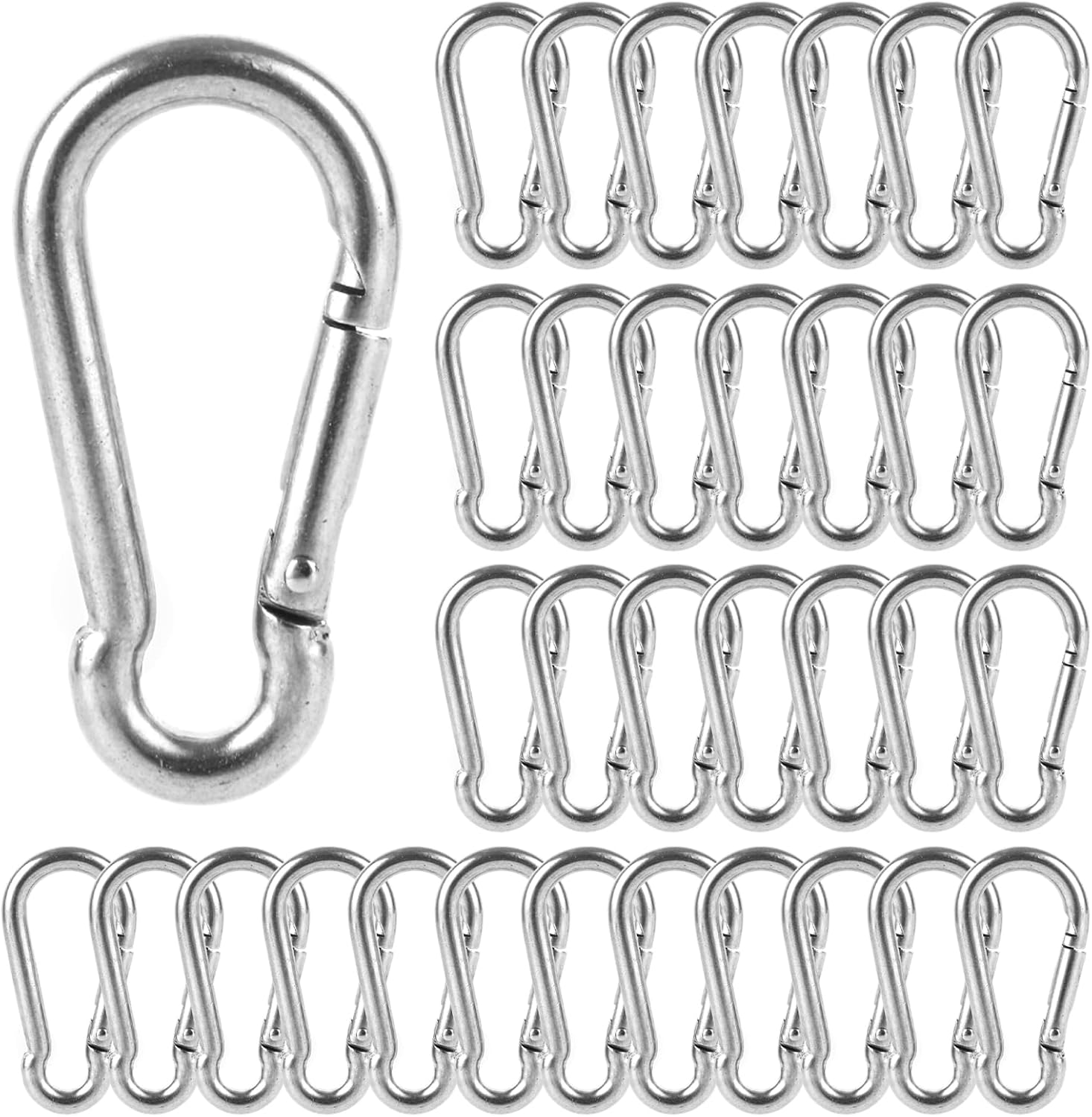 MIVIDE 100 Pack M4 x 1.57 Inch Carabiner Clips Spring Snap Hook, 304 Stainless Steel Heavy Duty Snap Hooks Carabiner Quick Link Clip for Camping Hiking Traveling Outdoor Swing Gym, 110Lbs Capacity