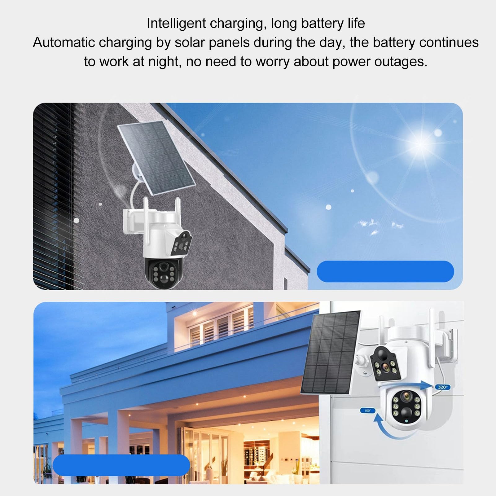Cámaras de seguridad solares para exteriores Kit de de vigilancia de cámara de red remota de alta definición con lente dual de 2 MP y panel solar