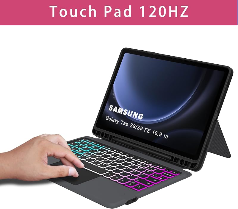 ROOFEI Samsung Galaxy Tab S10 Lite/S9 FE Billentyűzetes Tok QWERTZ Touchpad-dal