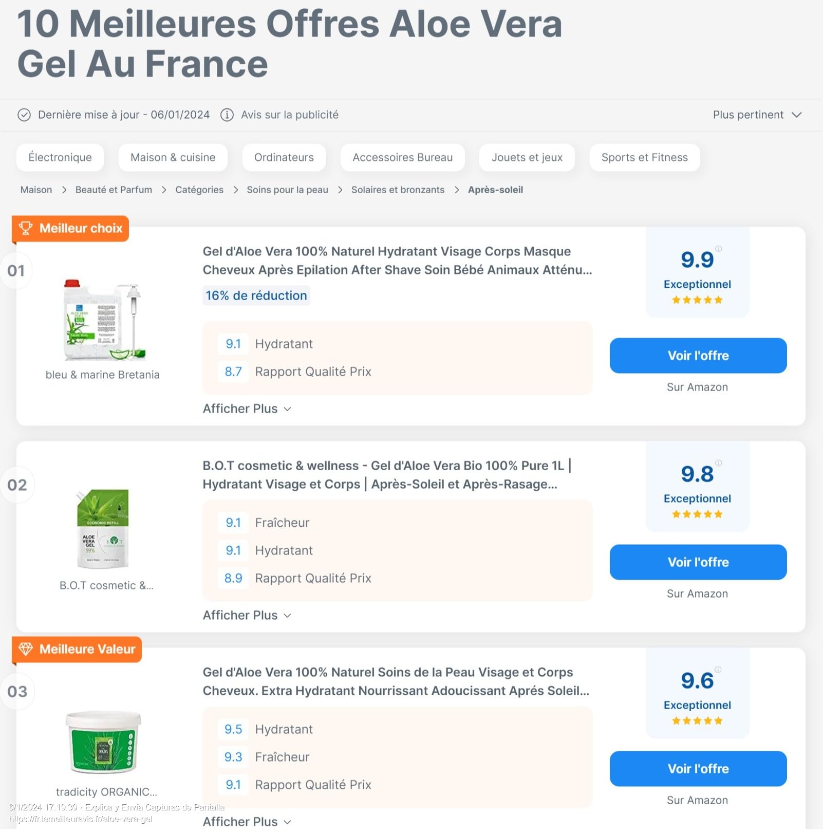 Gel d'Aloe Vera 100% Naturel Hydratant Visage Corps Masque Cheveux Après Epilation After Shave Soin Bébé Animaux Atténue Taches Brunes 1000 ml pompe doseuse