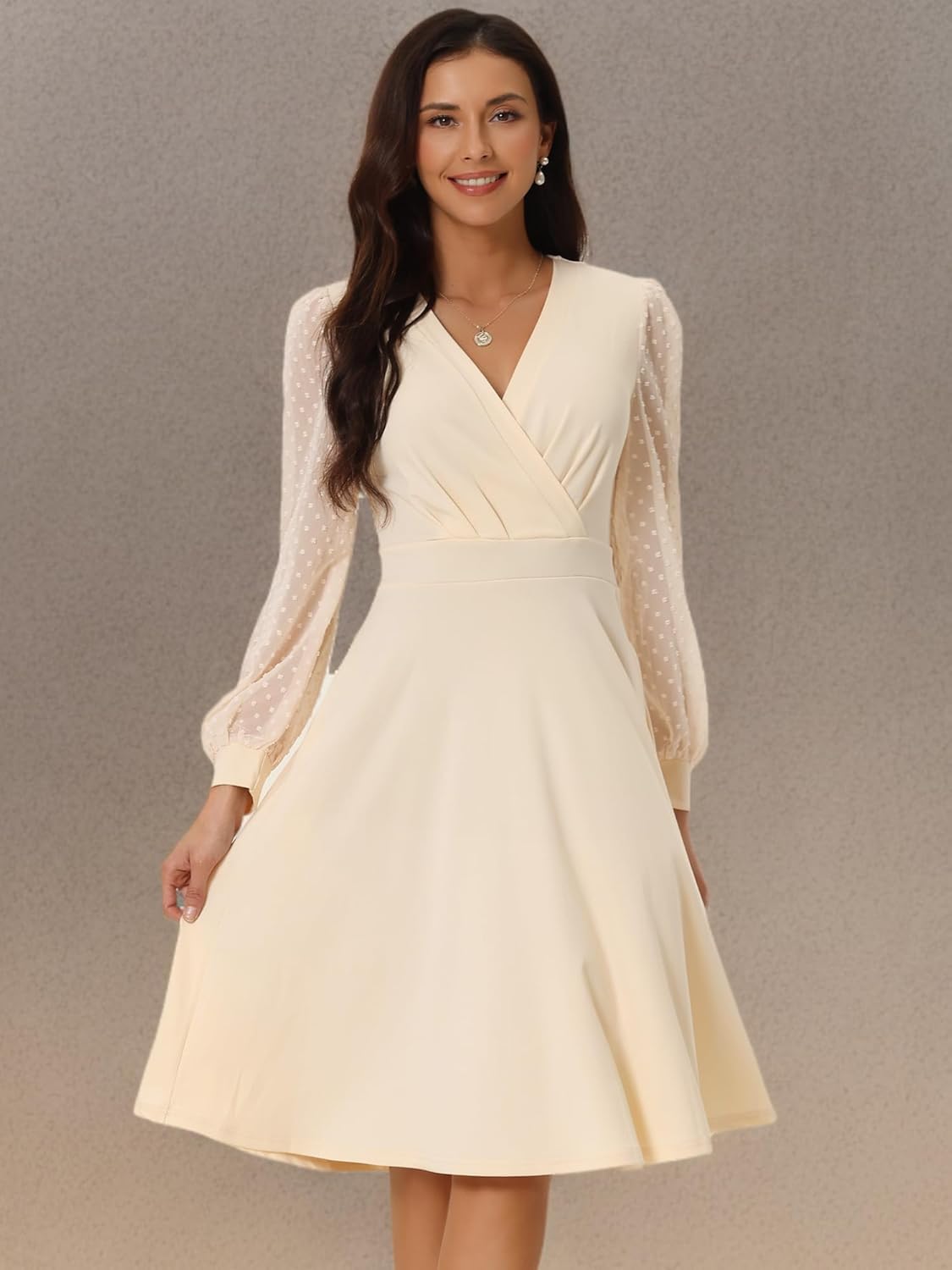 Seta T Women's Long Sleeve Wrap Dresses V Neck Elegant Cocktail Party Work Knee Length Dress with Pockets - Image 6