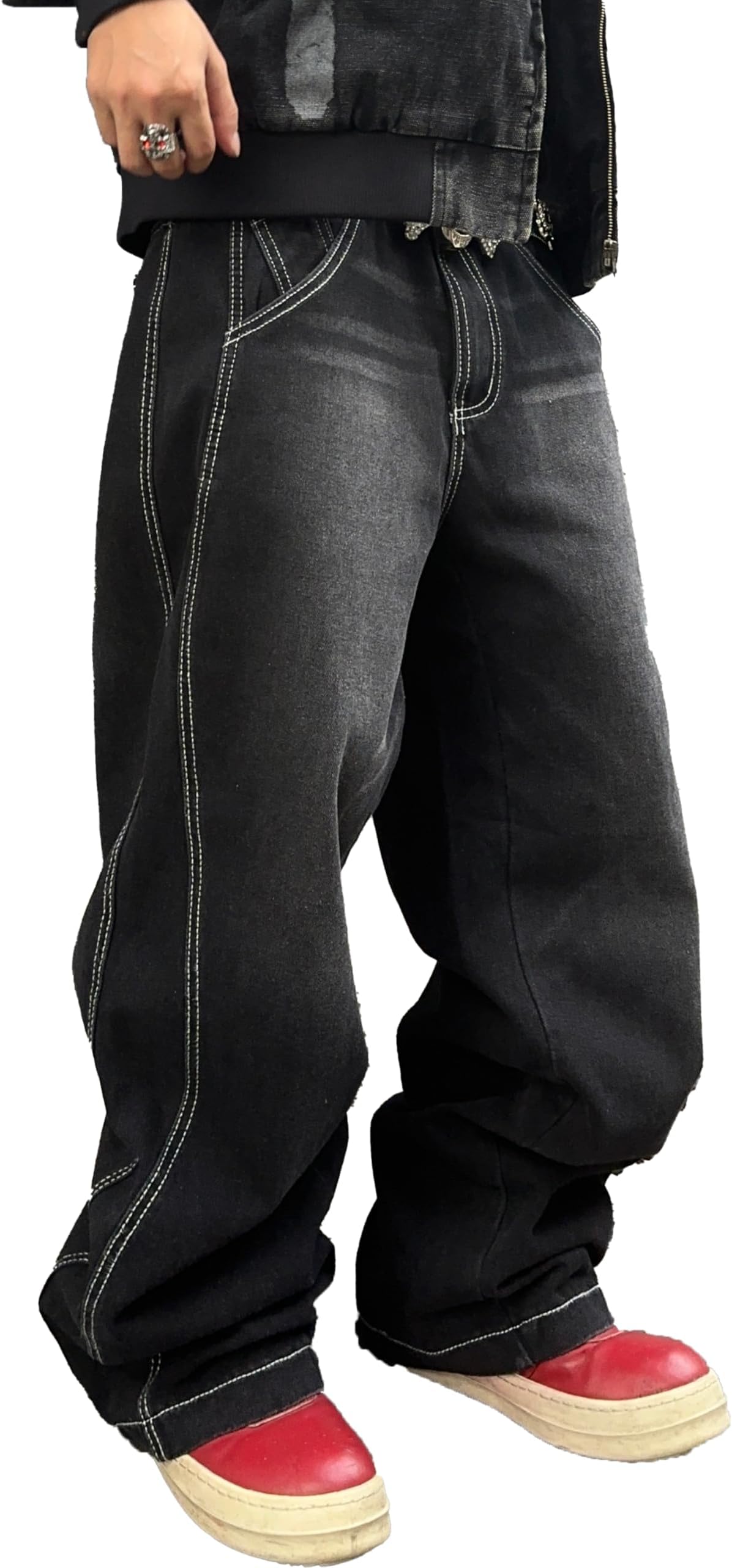 ZewoolMens Y2k Hip Hop Baggy Jeans Wide Leg Skater Jeans Loose Denim Pants Skateboard Streetwear