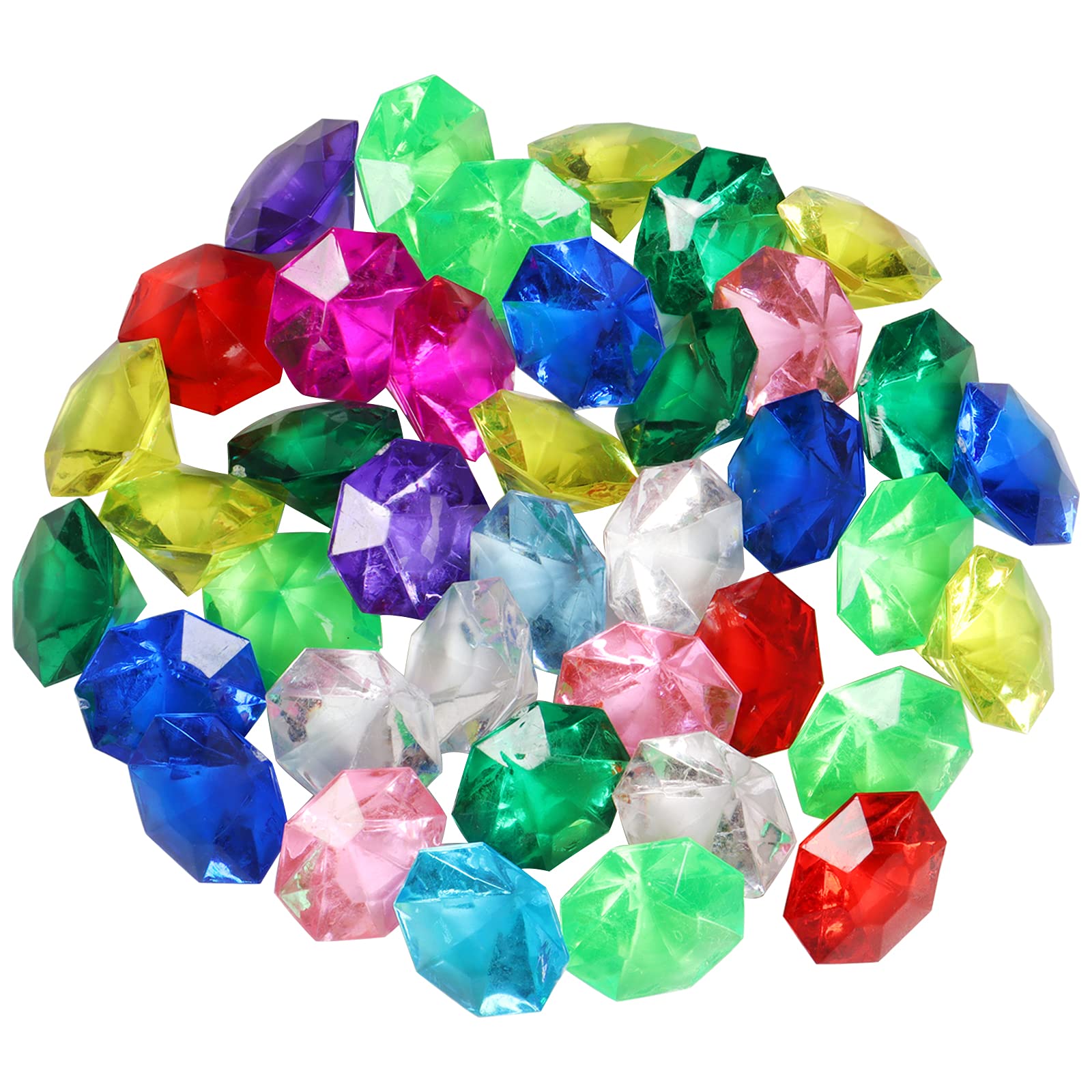IRA POLLITT 40 Pcs Big Acrylic Diamond Artificial Gems Pirate Treasure Chest Hunt Party Favors Aquarium Jewels Fake Gems Bulk for Vase Filler Table Scatter Party Wedding Arts Crafts Decoration
