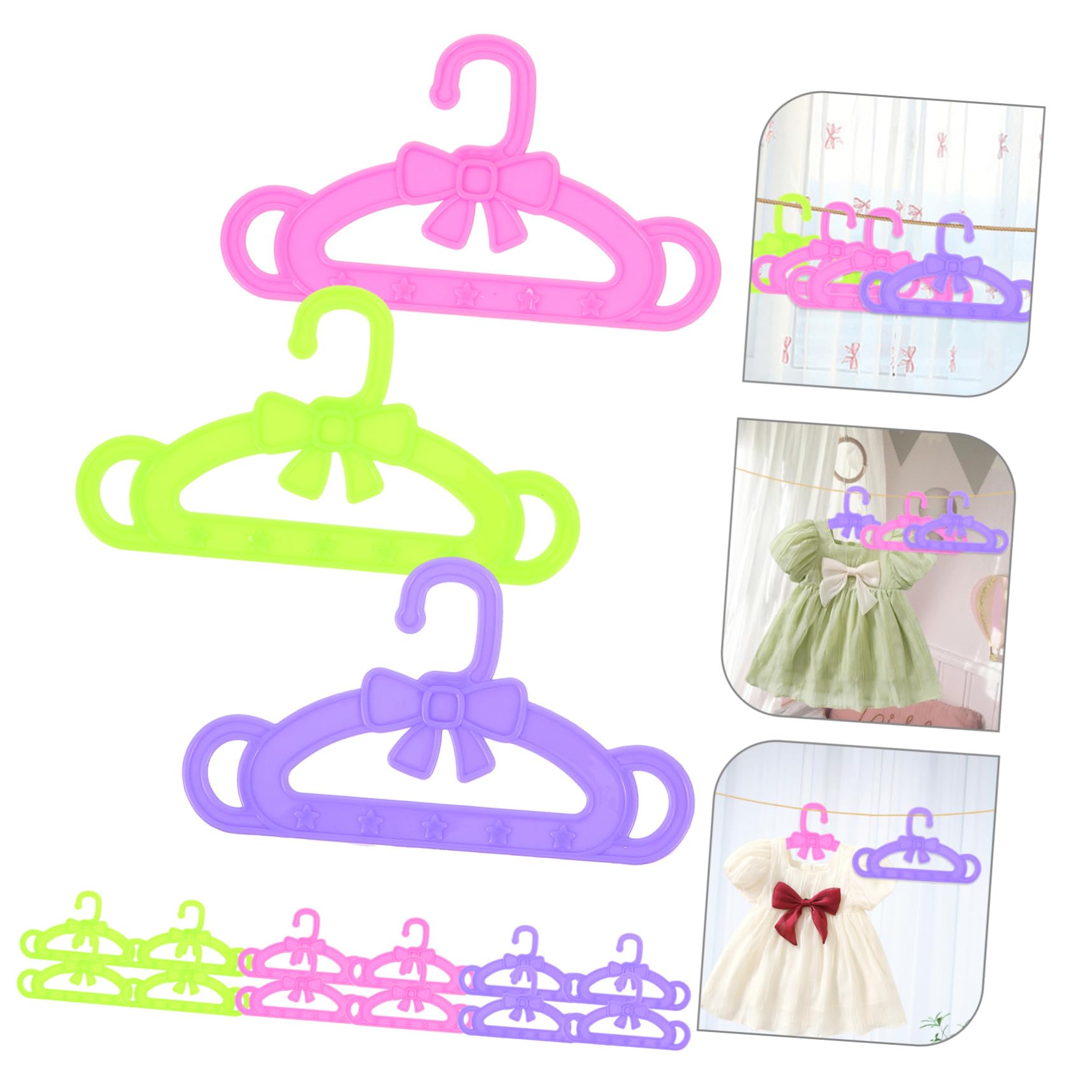Perchas para Ropa de Muñecas 15 Piezas de Plástico para Niñas | Accesorios para Muñecas, 18 Pulgadas, Surtido Rosa Verde y Morado, para Navidad y Año