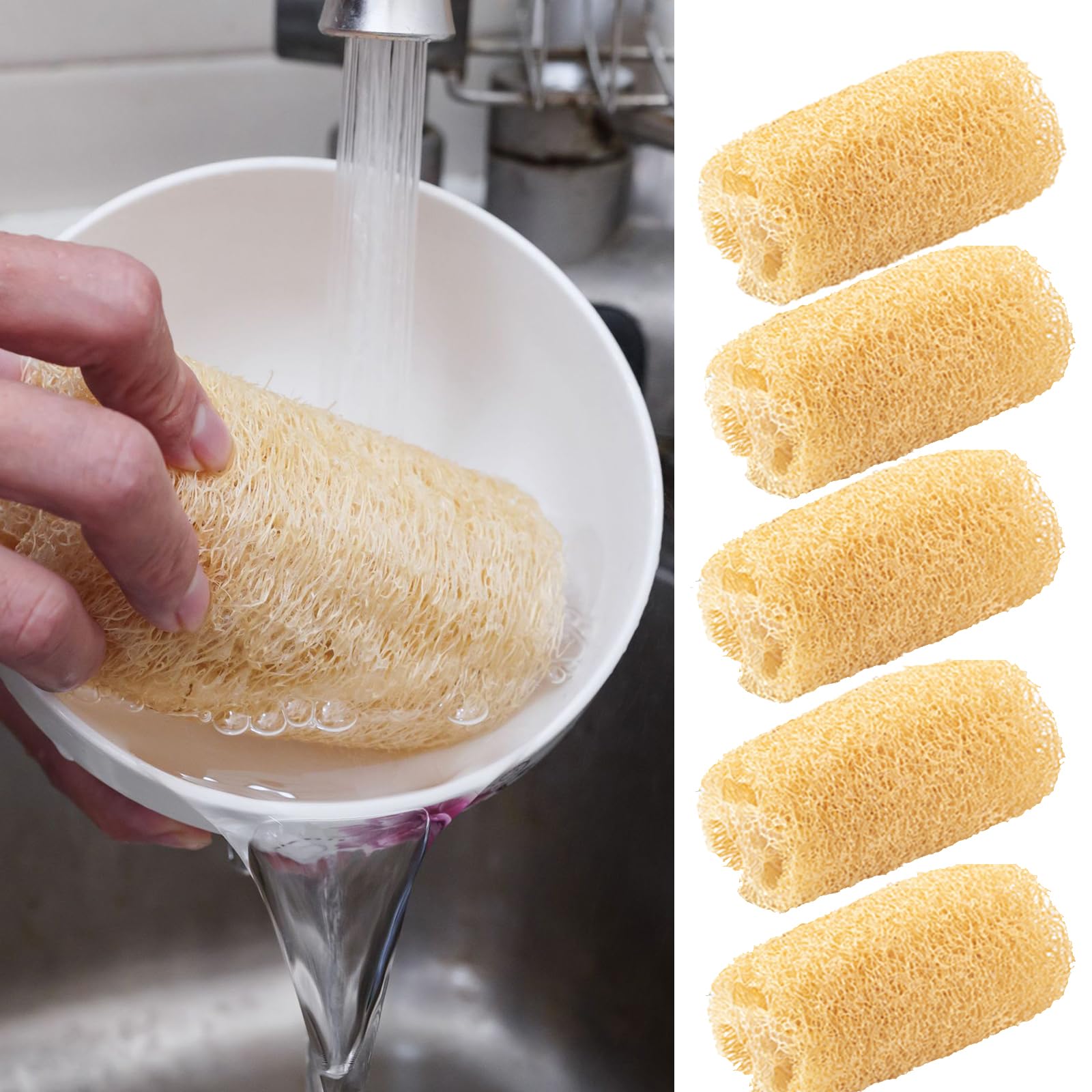 5-Piece Natural Loofah Bubble Bath Scrub Loofah Sponge Can be Used to Clean and Exfoliate Natural Loofah for Personal Bath Utensils