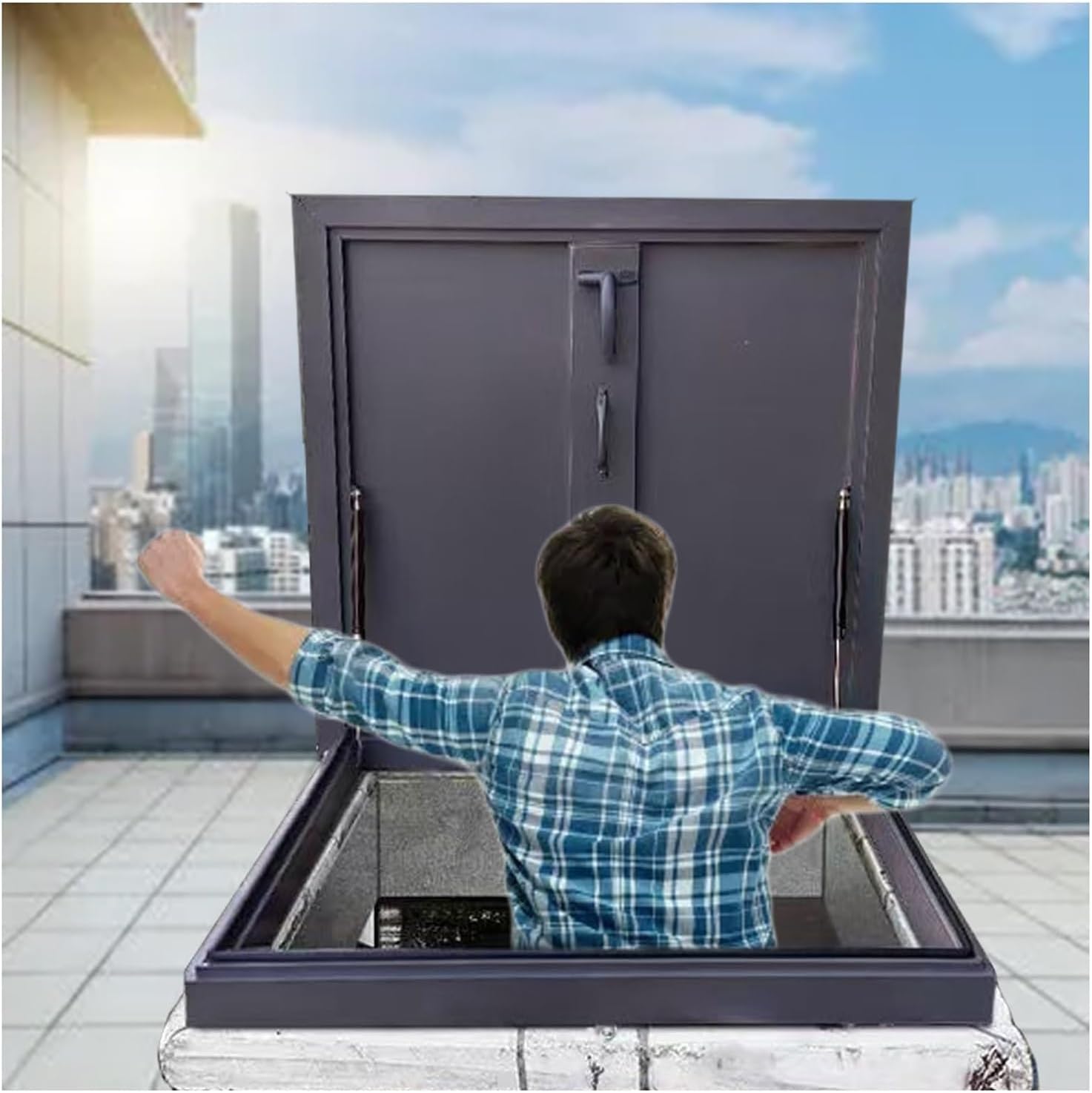 Galvanized Steel Roof Hatch Maintenance Hatch Cover Theft Door Loft Access Egress Window Manhole Covers,(Heavy Duty Rooftop Vent Security Door, Emergency Access Roof Hatch, 90-Degree Swivel