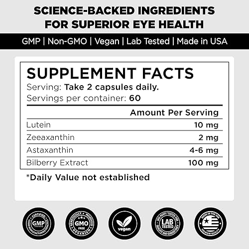 Miniatura 2 de Complejo Retina Max - Luteína 40 mg, zeaxantina 5 mg y arándano 400 mg - Suplemento de apoyo para los ojos y la visión - 120 cápsulas vegetales -