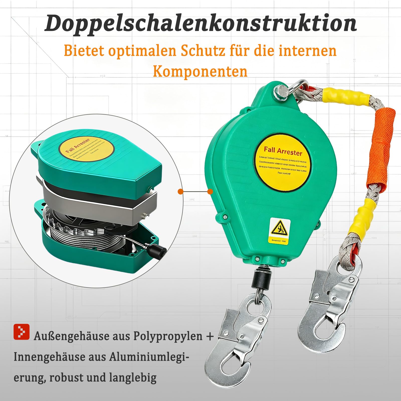 Höhensicherungsgerät Absturzsicherung 3m/5m/7m/10m/15m/20m (5m)