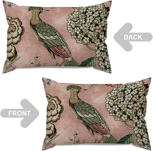 Miniatura 4 de ArogGeld Chinoiserie - Funda de cojín lumbar asiática, color rosa rubor chinoiserie, funda de almohada de pájaro chinoiserie, funda de almohada con