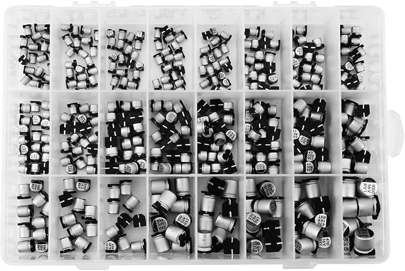 400 Pcs 24 Values Electrolytic Capacitors Assortment Kit 24 Different Types SMD Bypass Low Frequency Aluminum with Storage Box 1uF - 1000uF