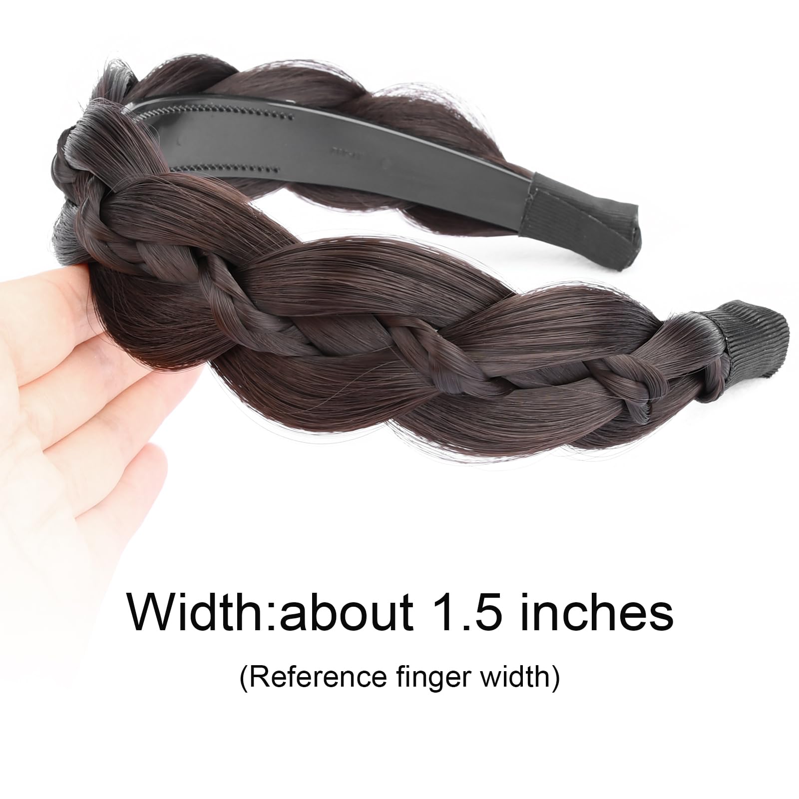 GLEDOLA Wide Braided Headband with Teeth Synthetic Hair Plaited Headband High Elasticity Braids Hair Band Hairpiece for Girls Women (Dark Chocolate - Image 2