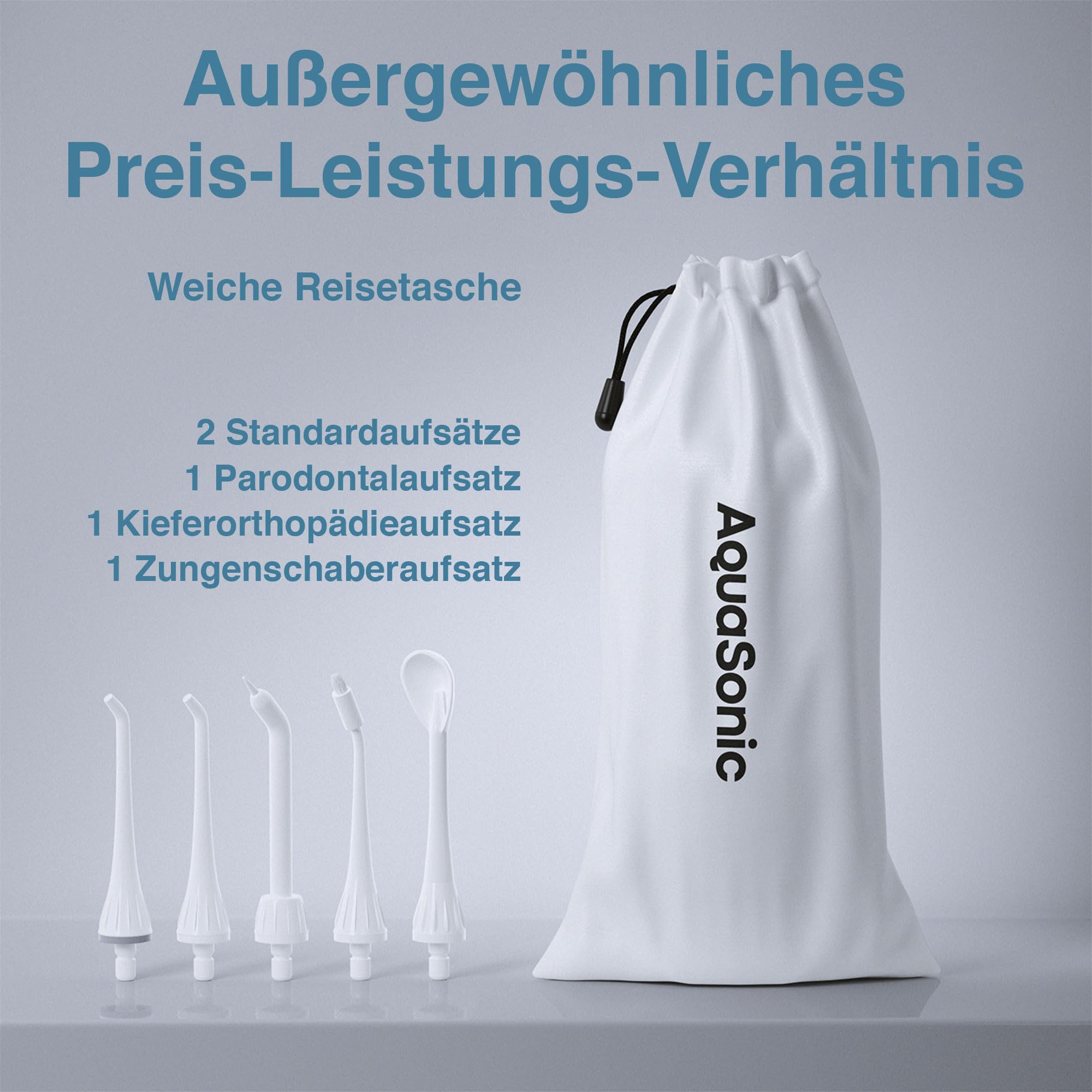 AquaSonic Aqua Flosser Kabellose Munddusche, wiederaufladbarer Water Flosser zur Zahnreinigung, wasserdichter tragbarer Oral Irrigator mit 5 Düsen für Zahnspangen, Zuhause & Reisen