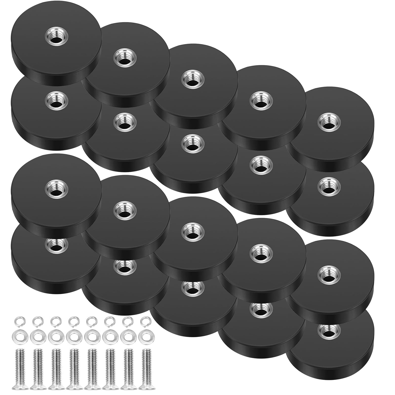 Wukong Gummiert Magnete, Ø 22mm | 20 Stück | M4 Flacher Faden, Extra Stark Neodym Magnete Anti-Rutsch Größe Magnete für Fahrzeuge, Lampen, Befestigen von Werkzeugen